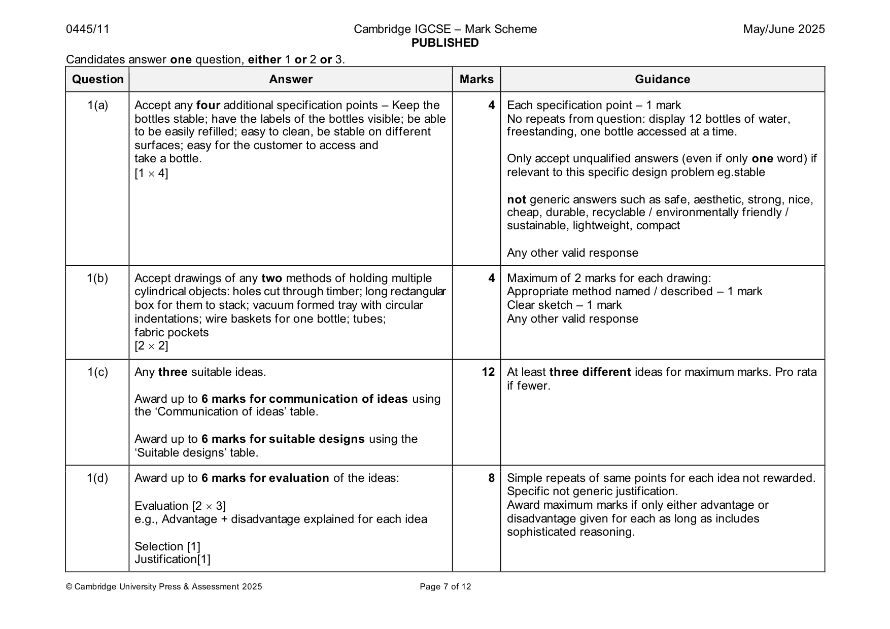 Mark scheme, page 7 of 12