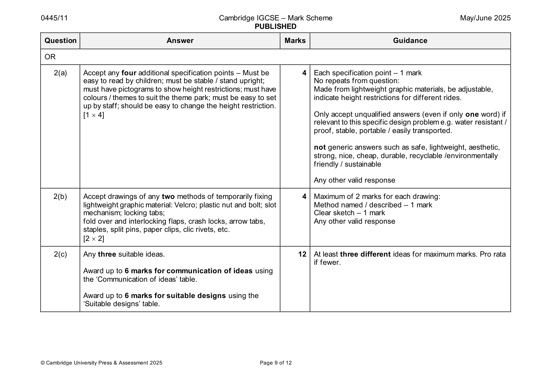 Mark scheme, page 9 of 12