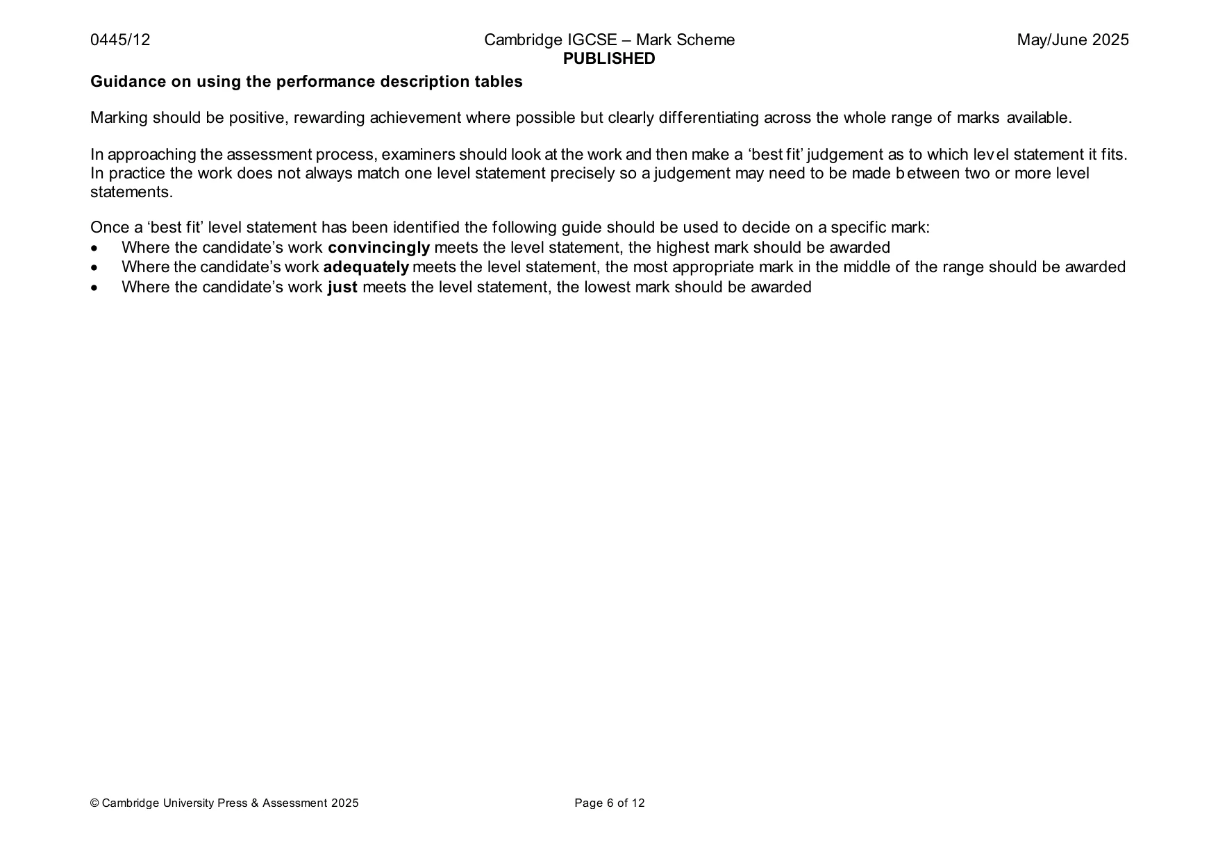 Mark scheme, page 6 of 12