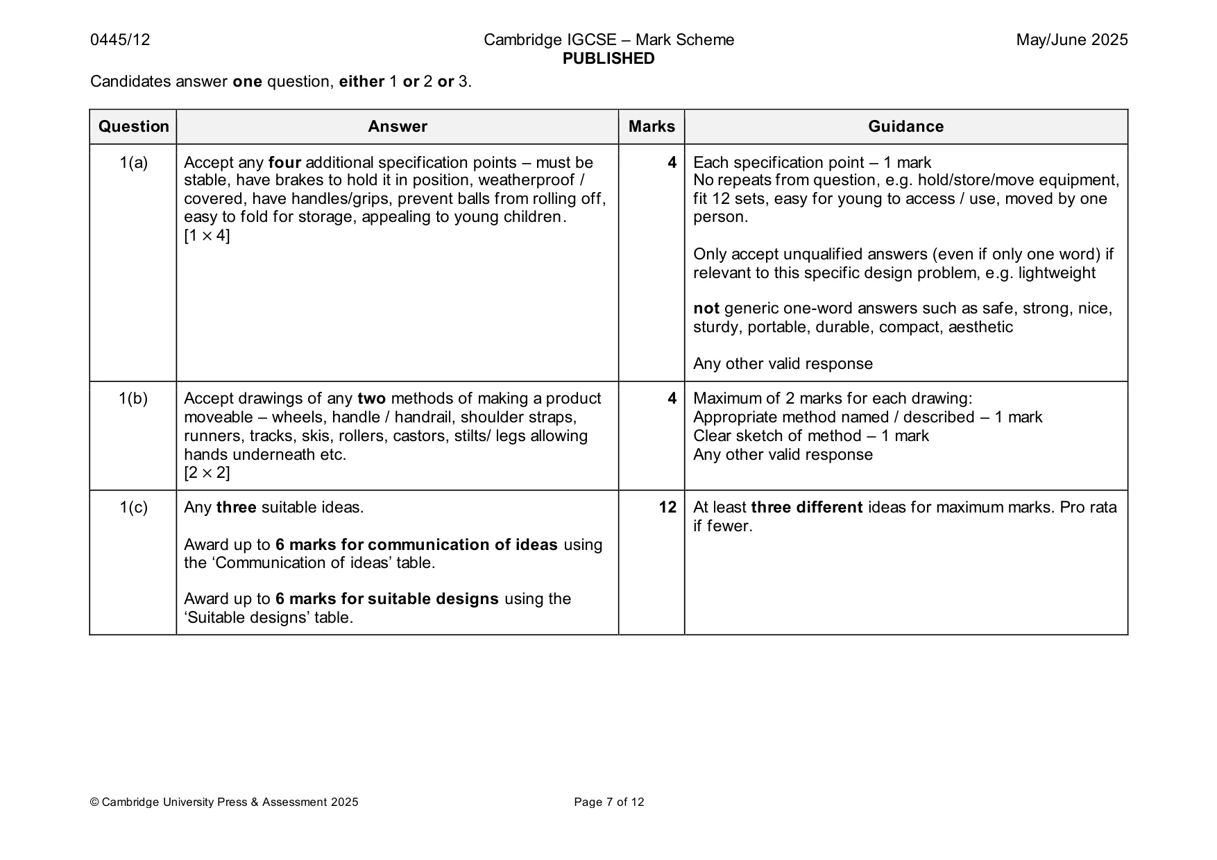Mark scheme, page 7 of 12