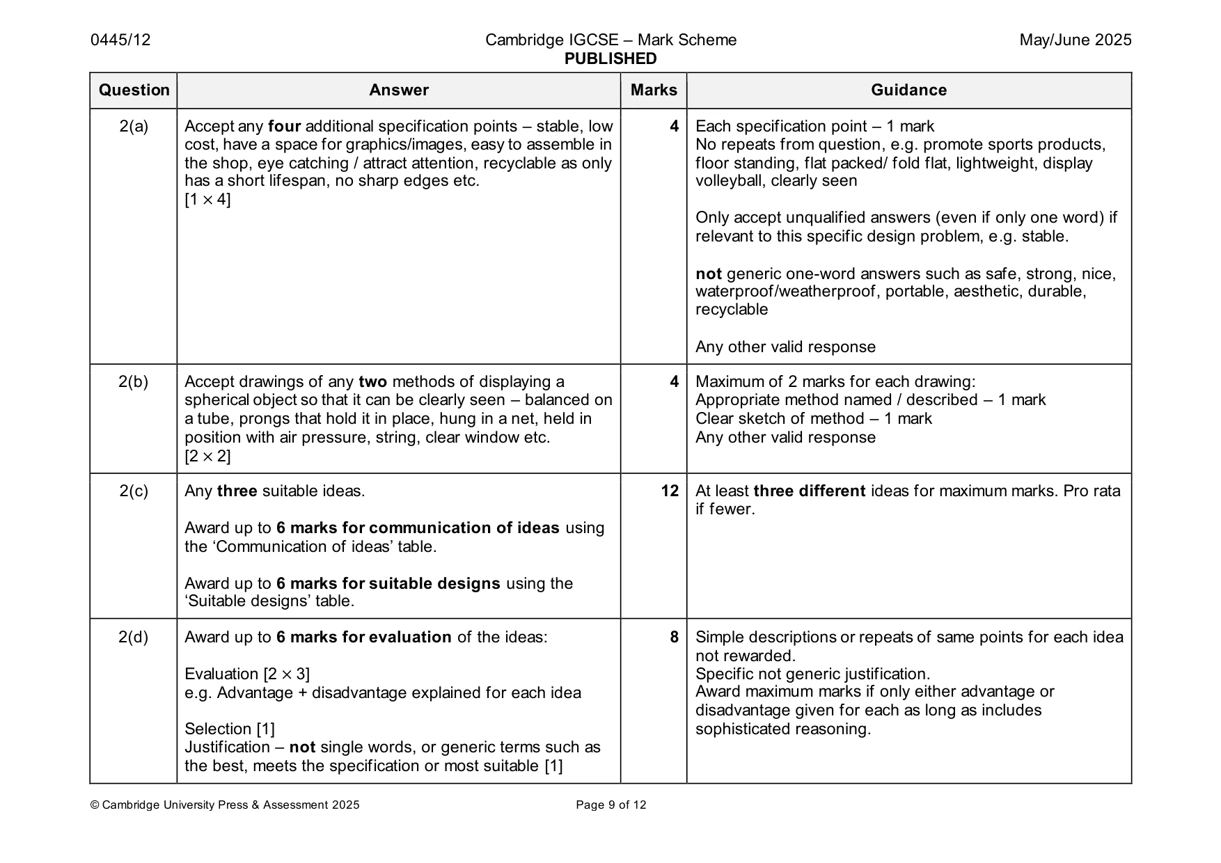 Mark scheme, page 9 of 12
