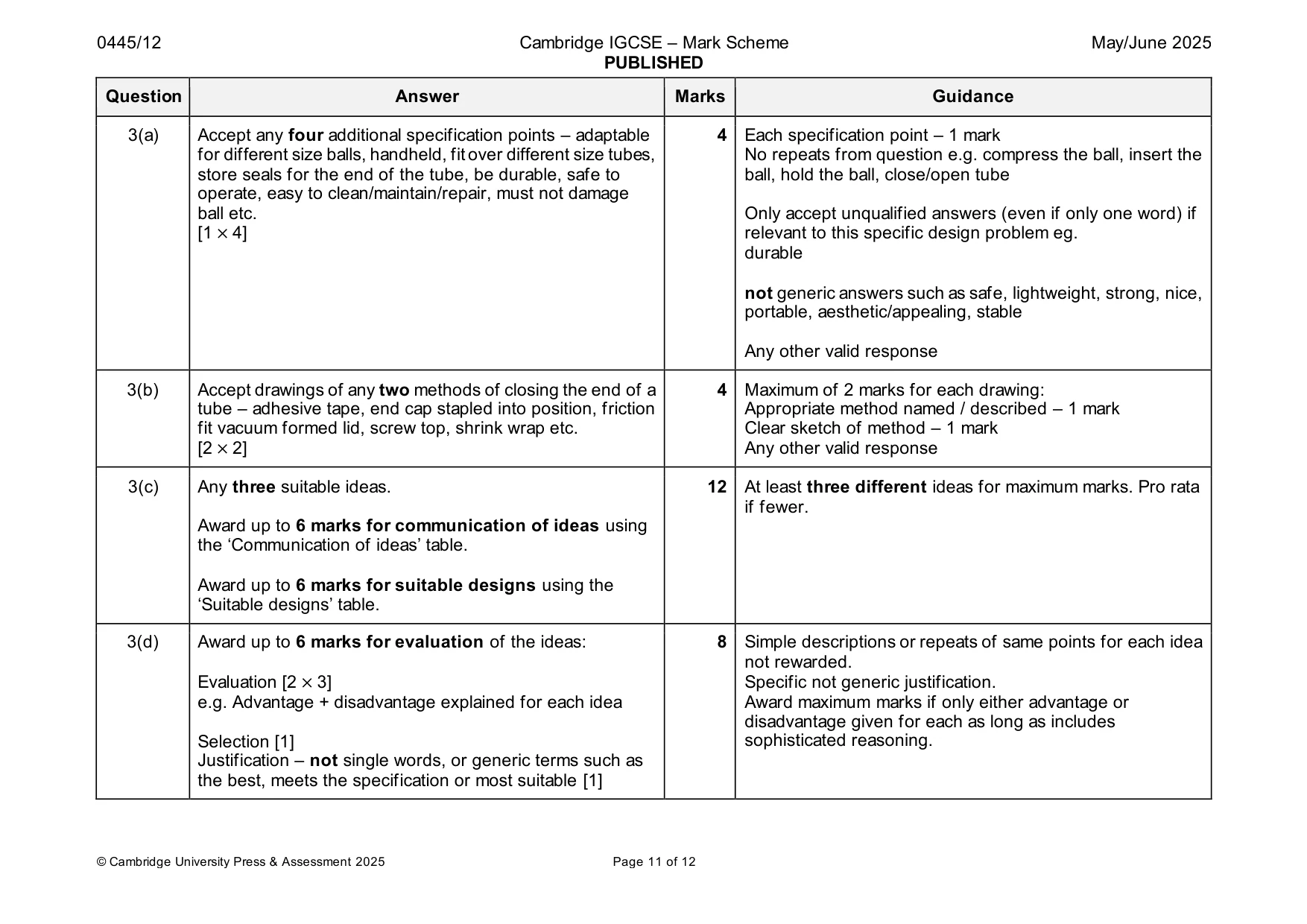 Mark scheme, page 11 of 12