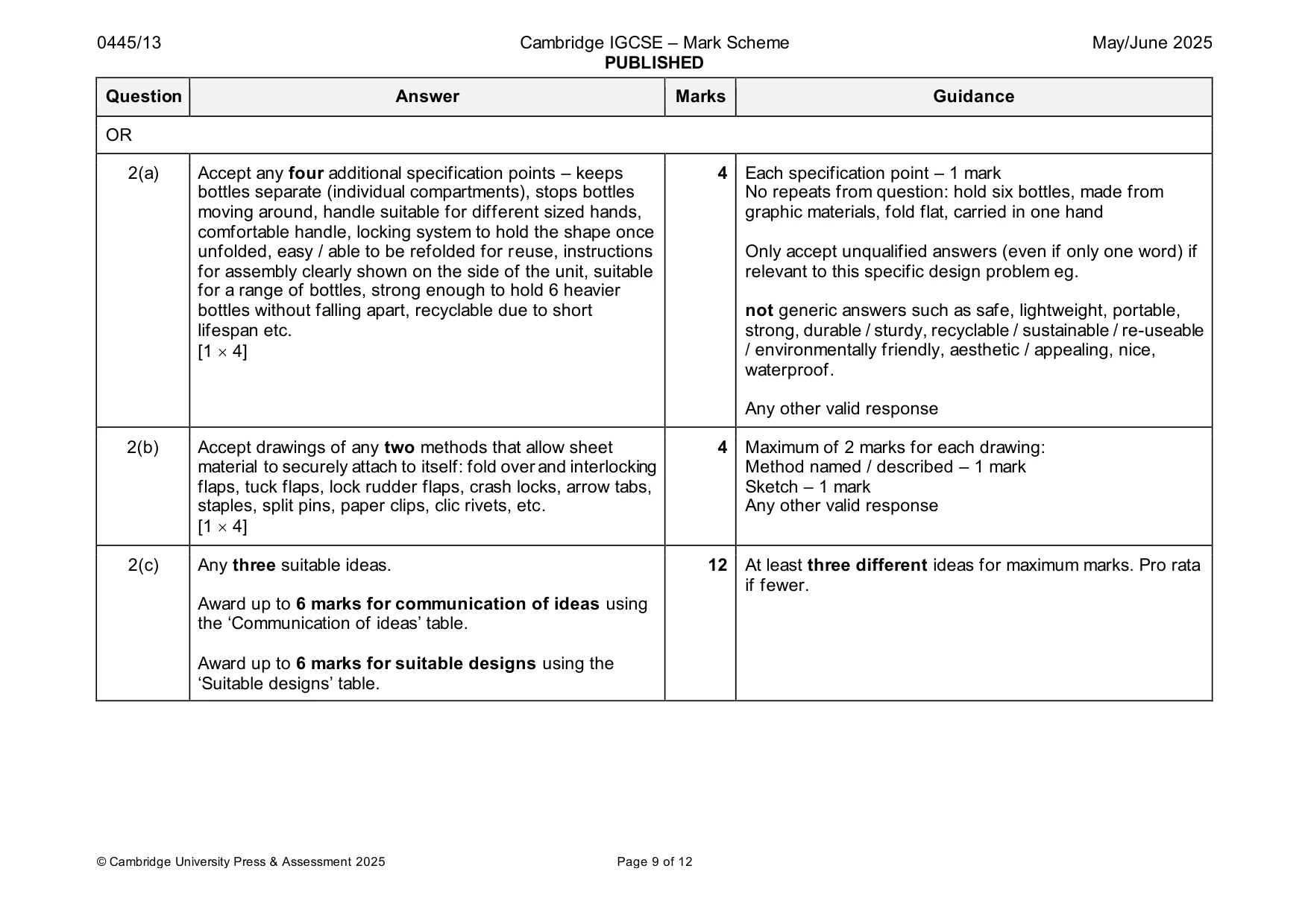 Mark scheme, page 9 of 12
