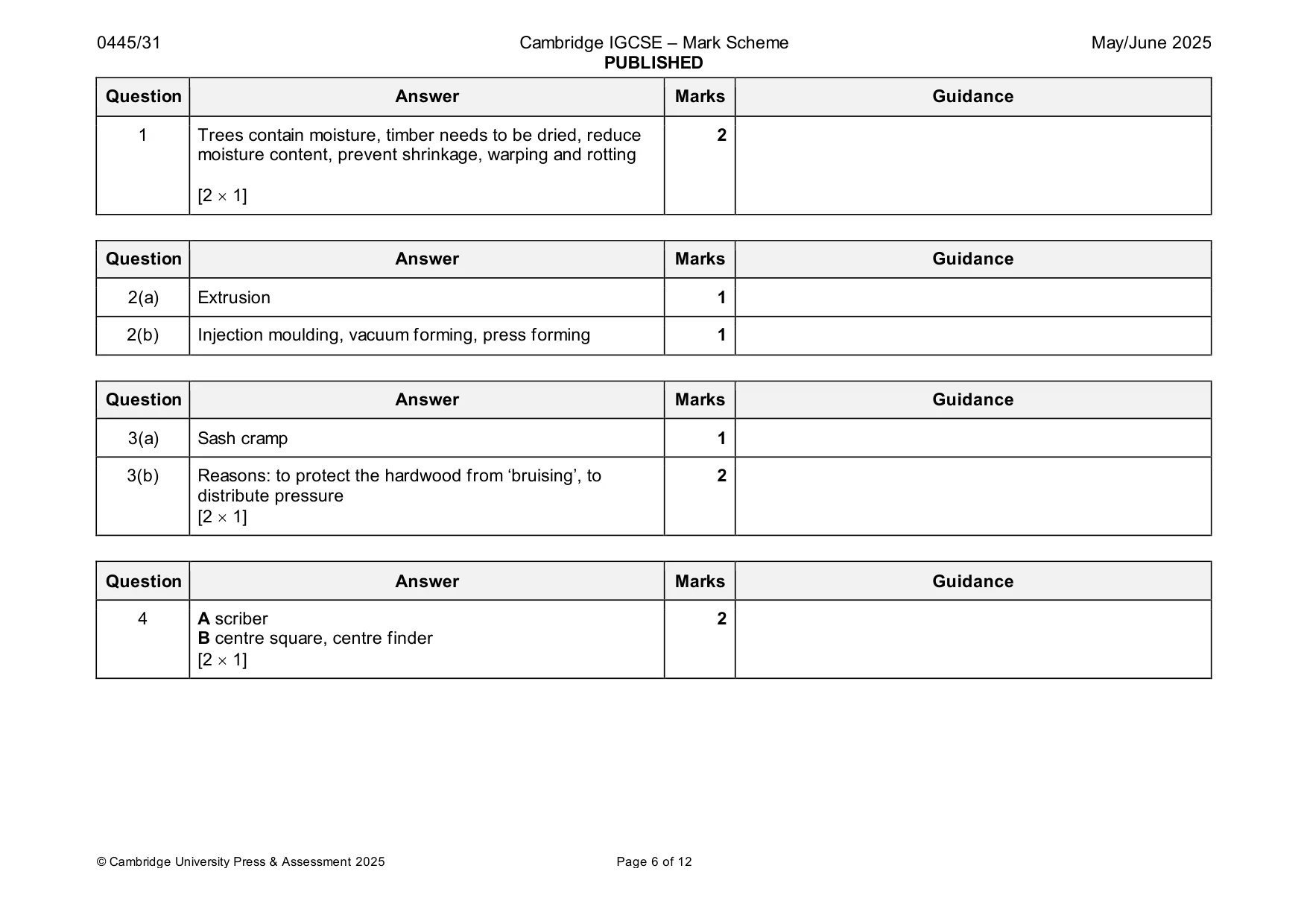 Mark scheme, page 6 of 12