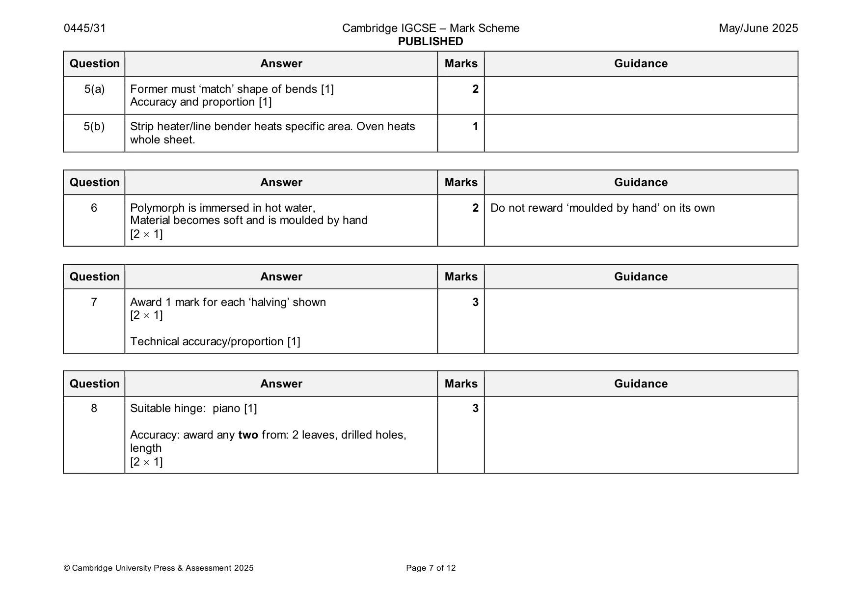 Mark scheme, page 7 of 12