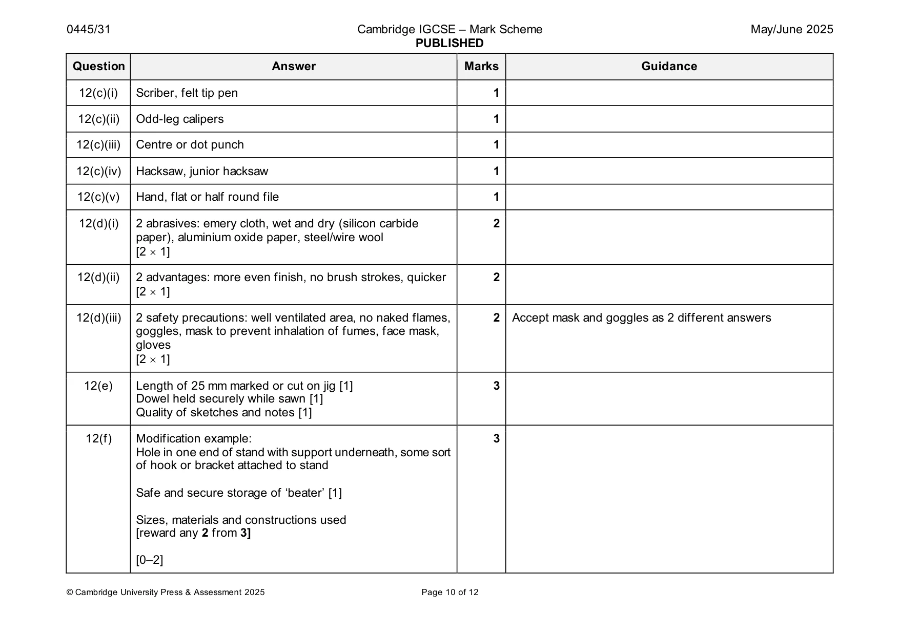 Mark scheme, page 10 of 12