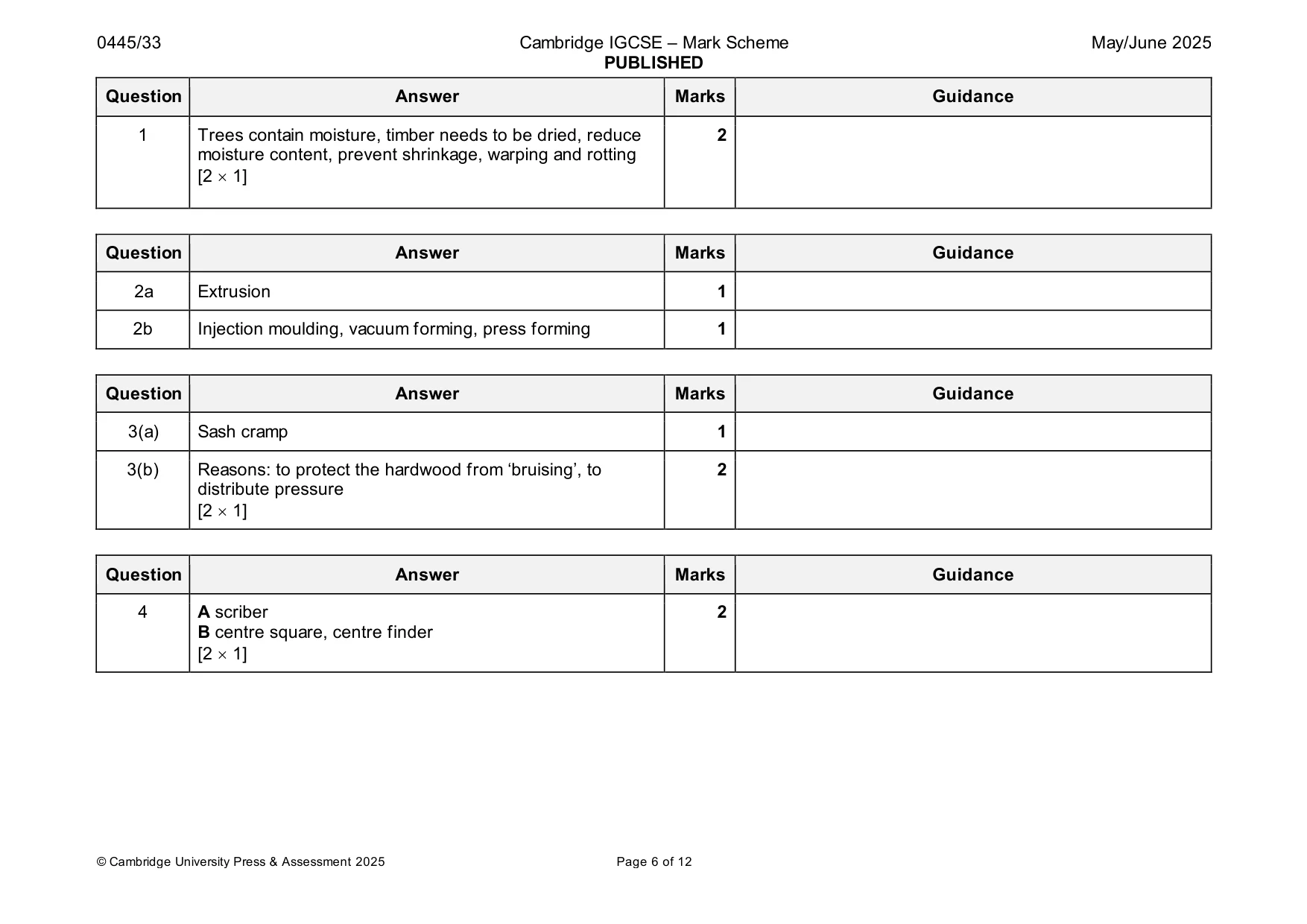 Mark scheme, page 6 of 12