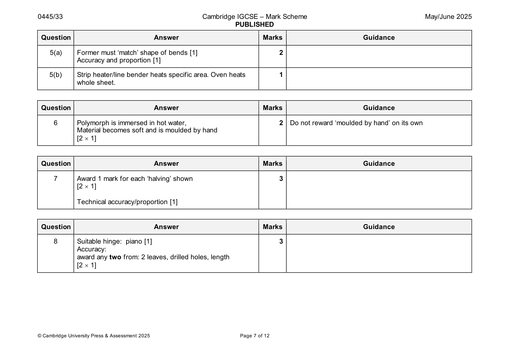 Mark scheme, page 7 of 12