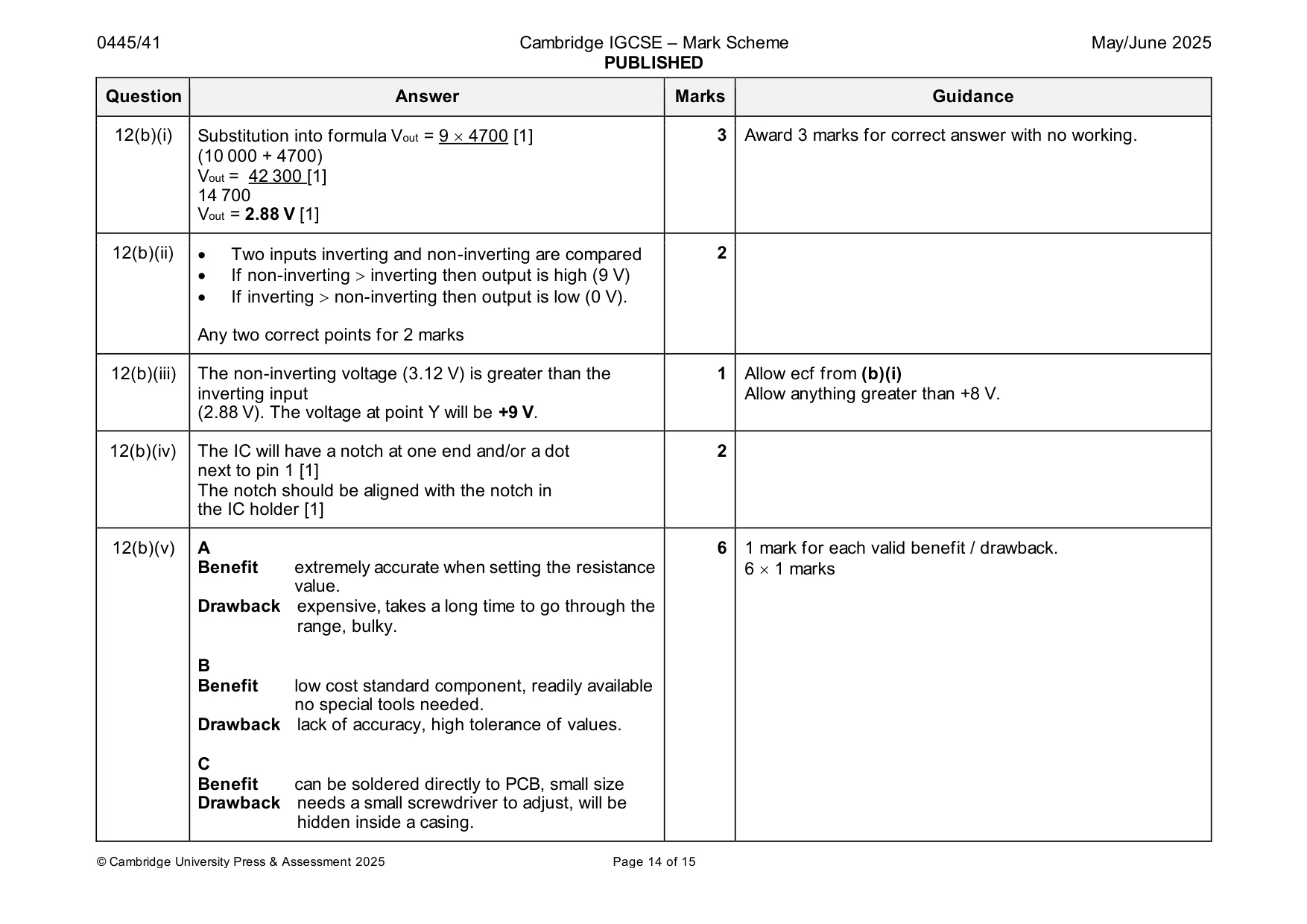 Mark scheme, page 14 of 15