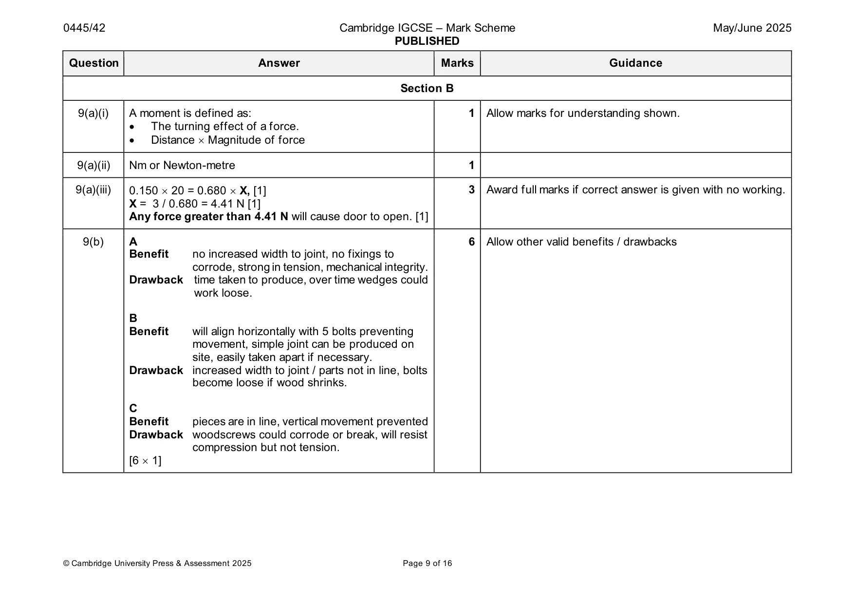 Mark scheme, page 9 of 16
