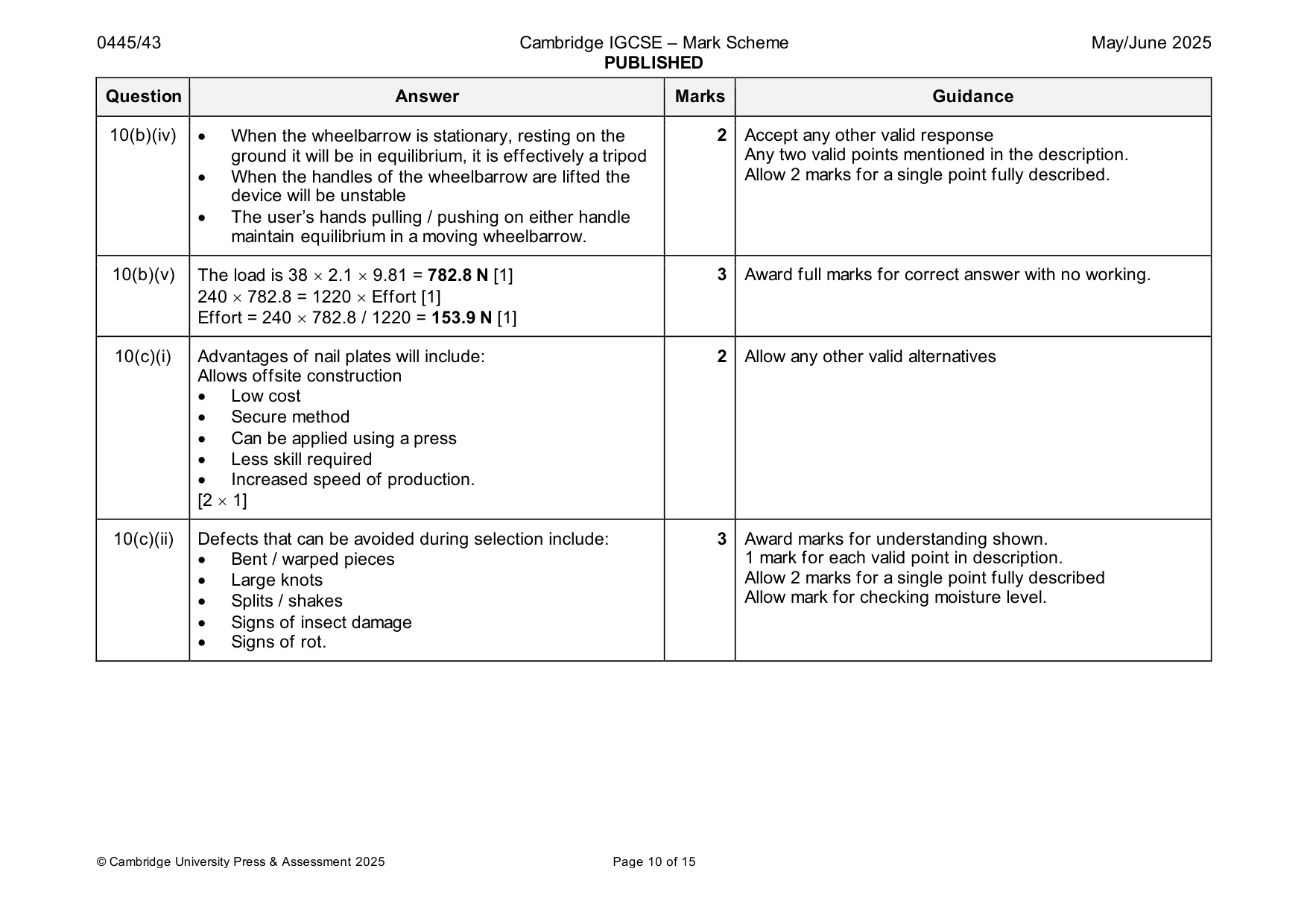 Mark scheme, page 10 of 15