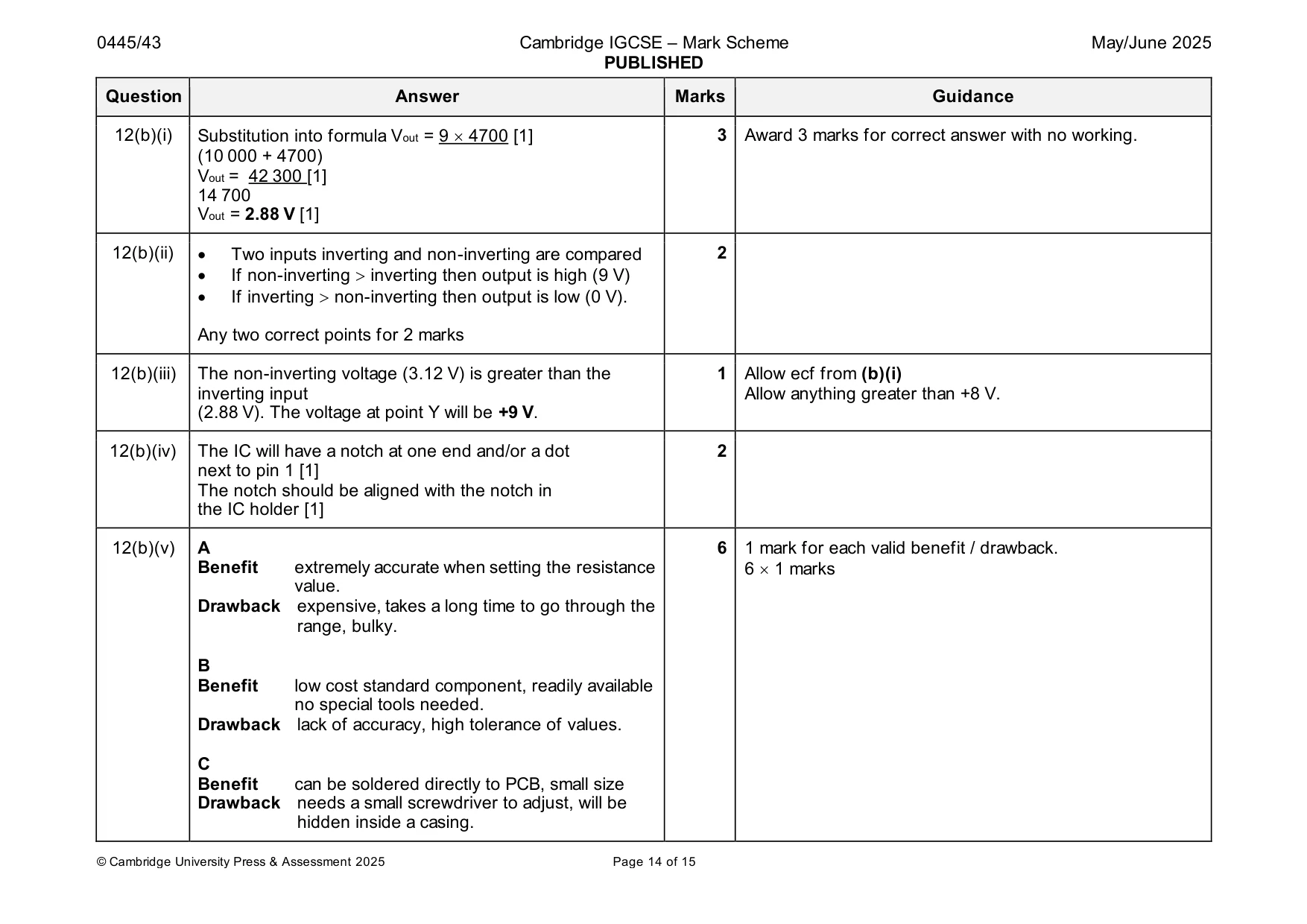 Mark scheme, page 14 of 15