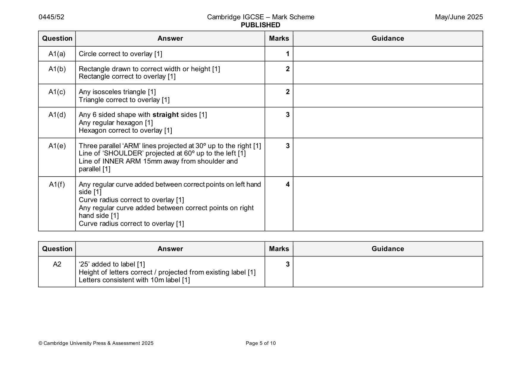 Mark scheme, page 5 of 10