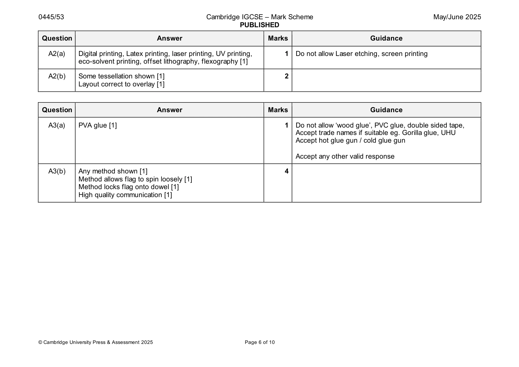 Mark scheme, page 6 of 10