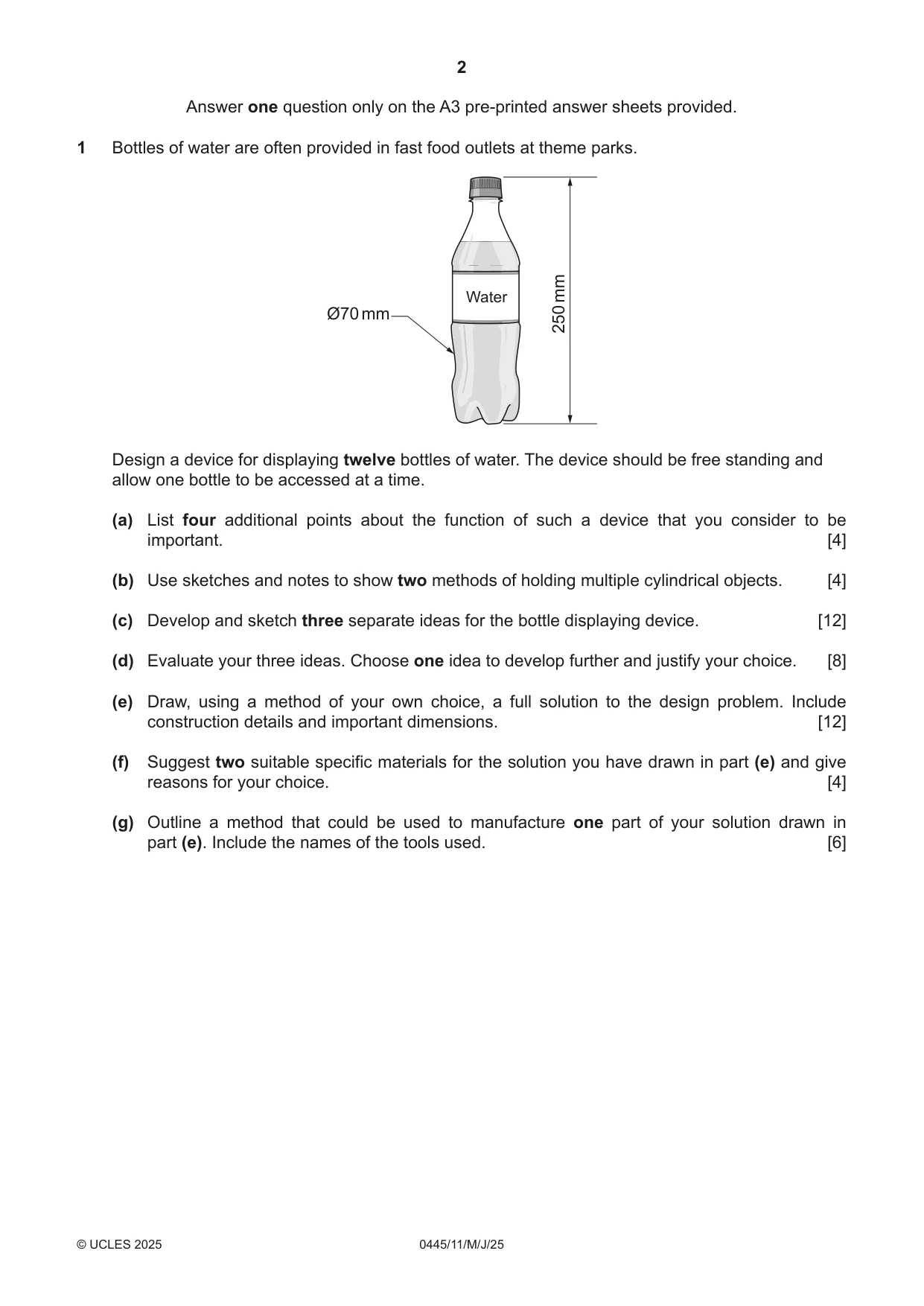 Cambridge IGCSE Design and Technology 0445 2025 May/June Paper 1 · Variant 1 question paper, page 2 of 4
