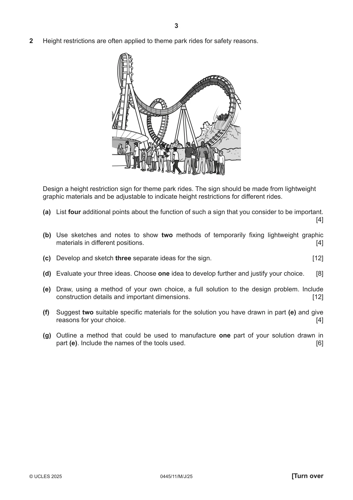 Cambridge IGCSE Design and Technology 0445 2025 May/June Paper 1 · Variant 1 question paper, page 3 of 4