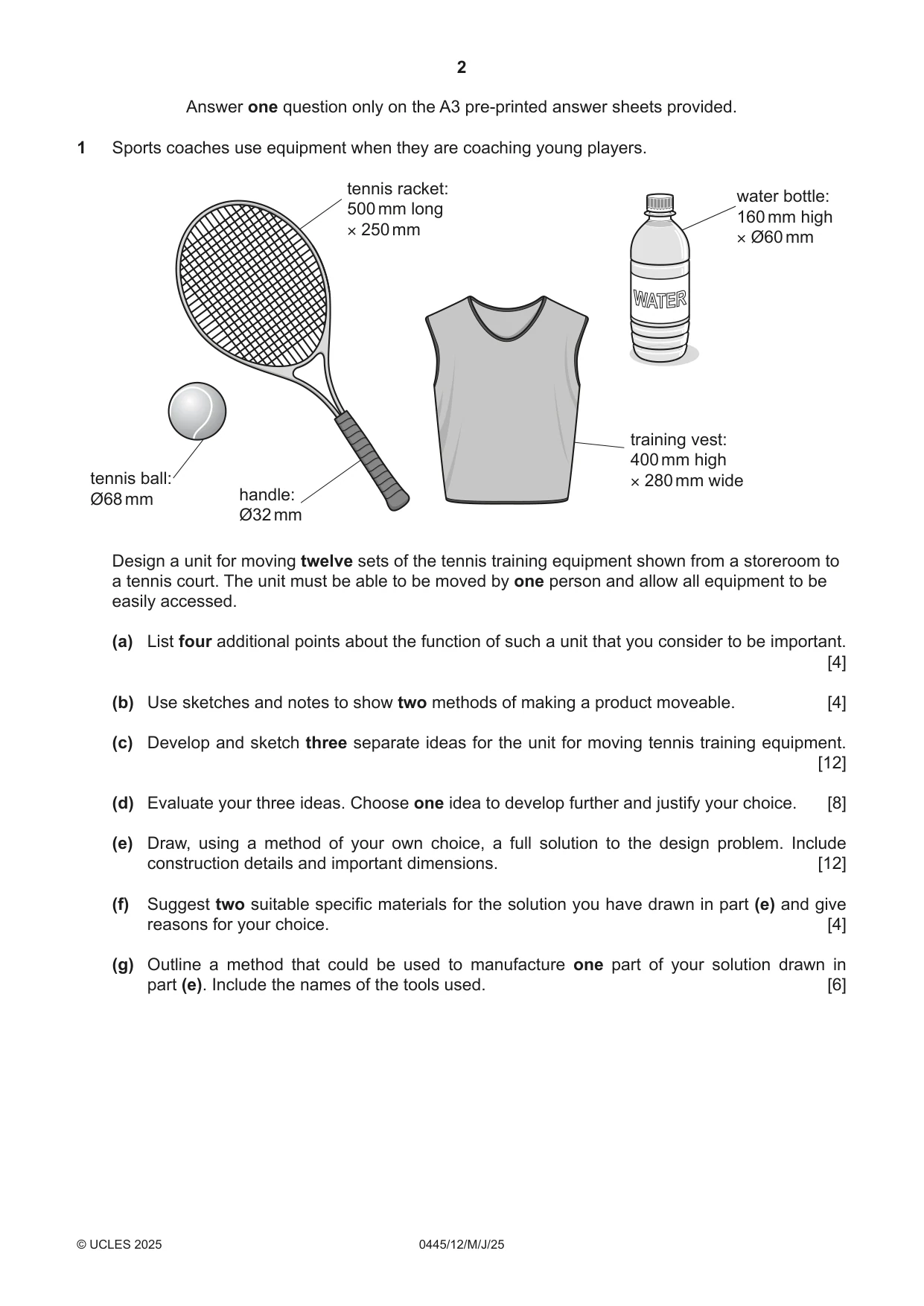 Cambridge IGCSE Design and Technology 0445 2025 May/June Paper 1 · Variant 2 question paper, page 2 of 4