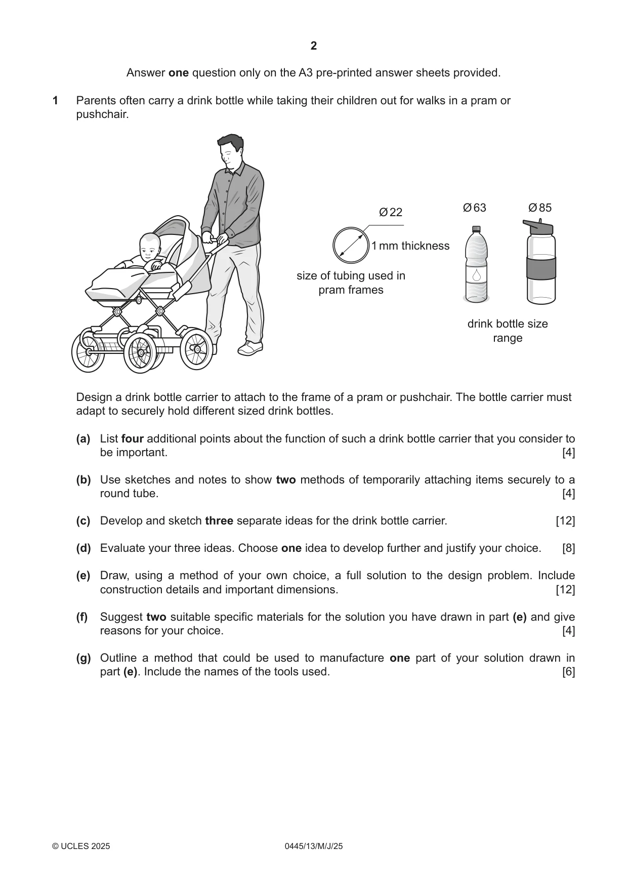 Cambridge IGCSE Design and Technology 0445 2025 May/June Paper 1 · Variant 3 question paper, page 2 of 4