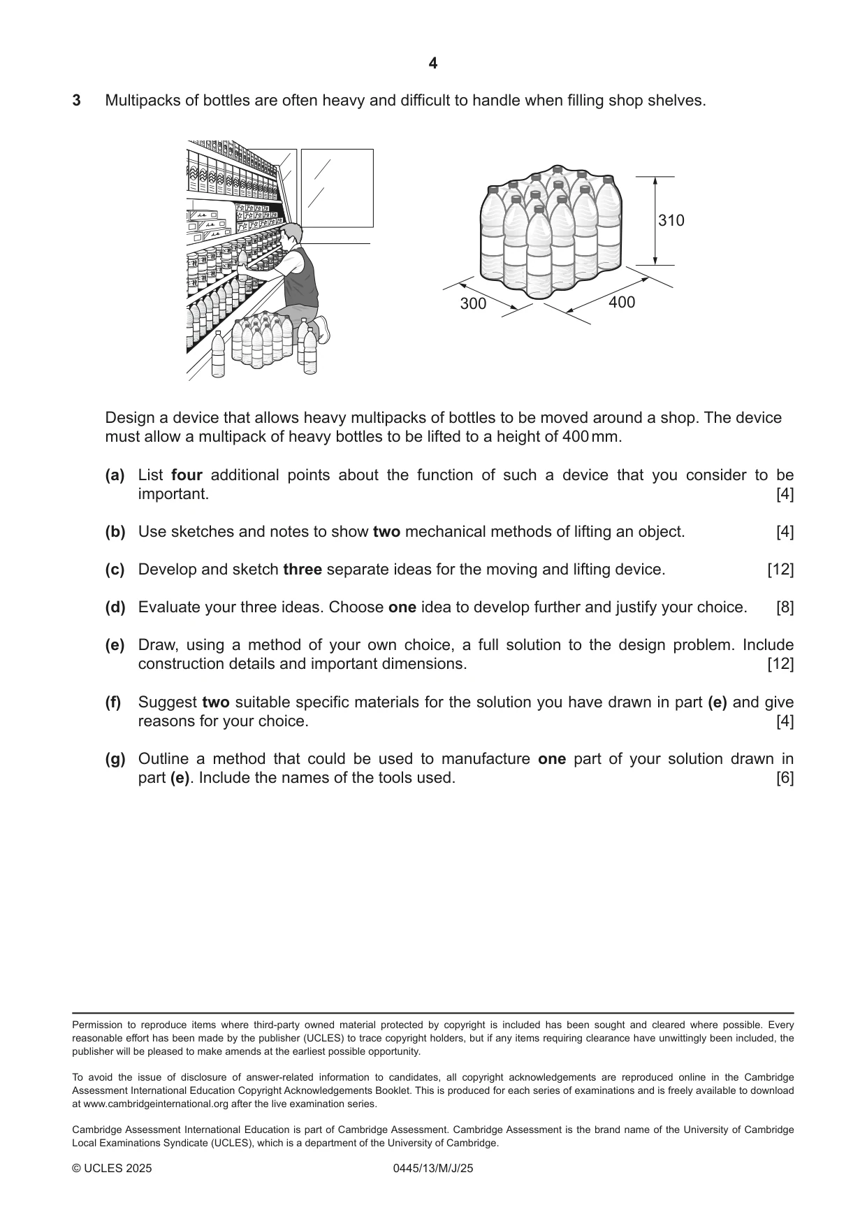 Cambridge IGCSE Design and Technology 0445 2025 May/June Paper 1 · Variant 3 question paper, page 4 of 4