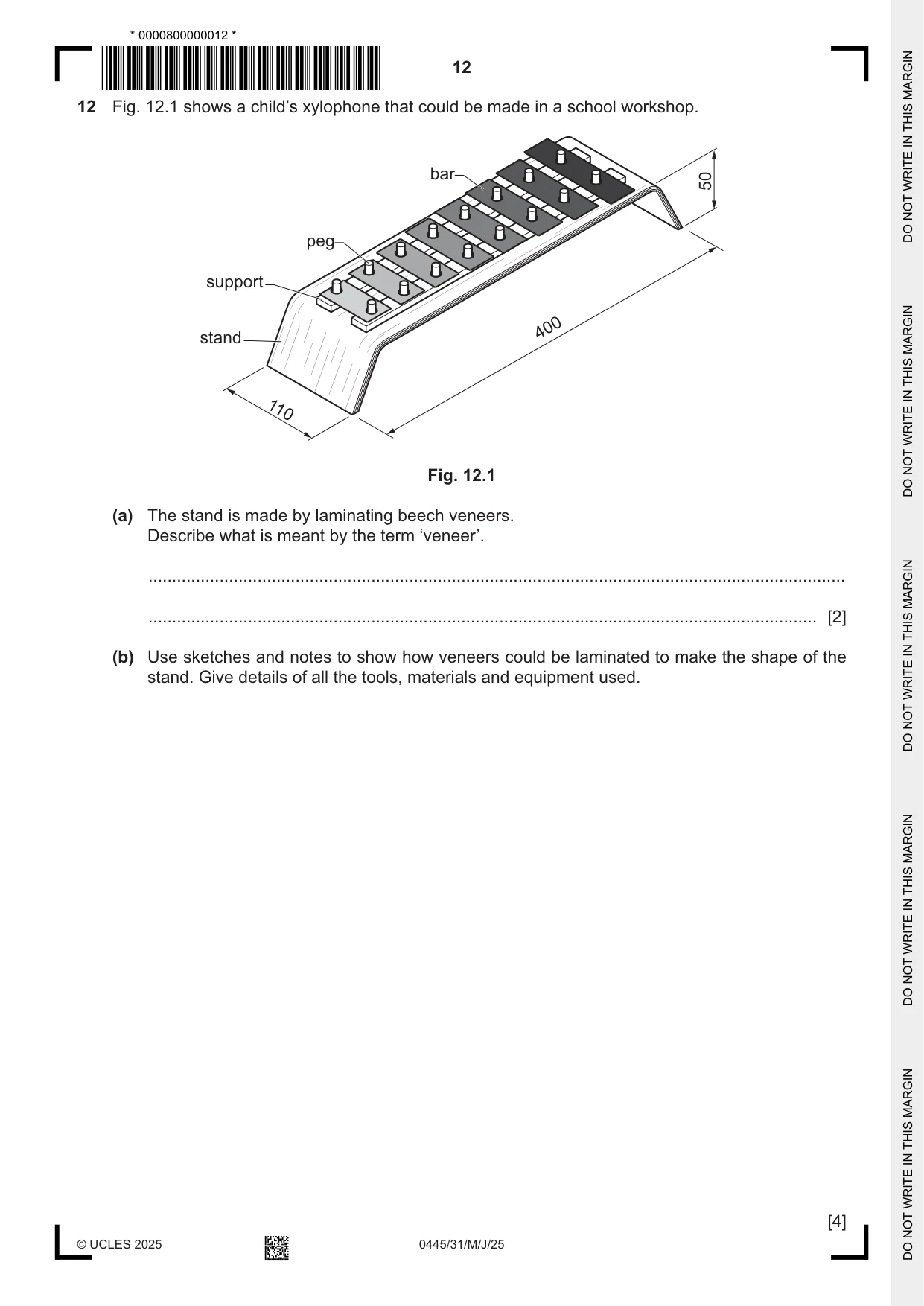 Cambridge IGCSE Design and Technology 0445 2025 May/June Paper 3 · Variant 1 question paper, page 12 of 24