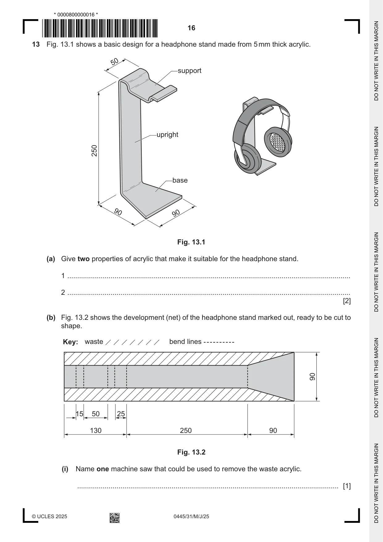 Cambridge IGCSE Design and Technology 0445 2025 May/June Paper 3 · Variant 1 question paper, page 16 of 24
