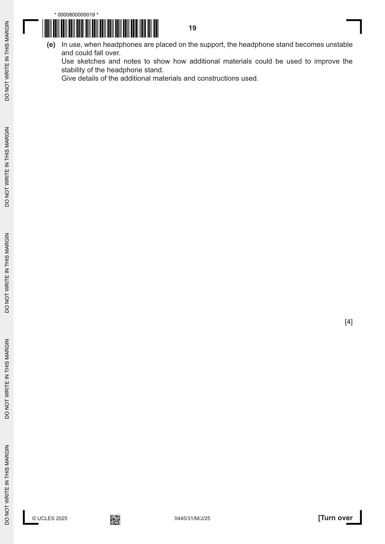 Cambridge IGCSE Design and Technology 0445 2025 May/June Paper 3 · Variant 1 question paper, page 19 of 24