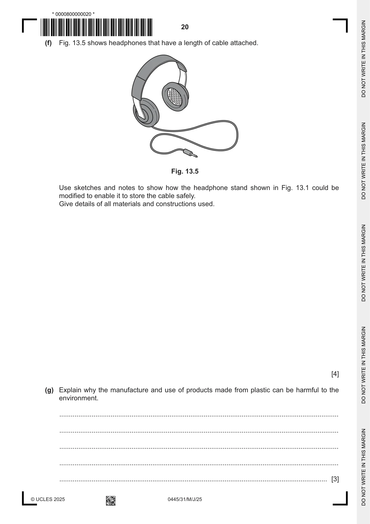 Cambridge IGCSE Design and Technology 0445 2025 May/June Paper 3 · Variant 1 question paper, page 20 of 24