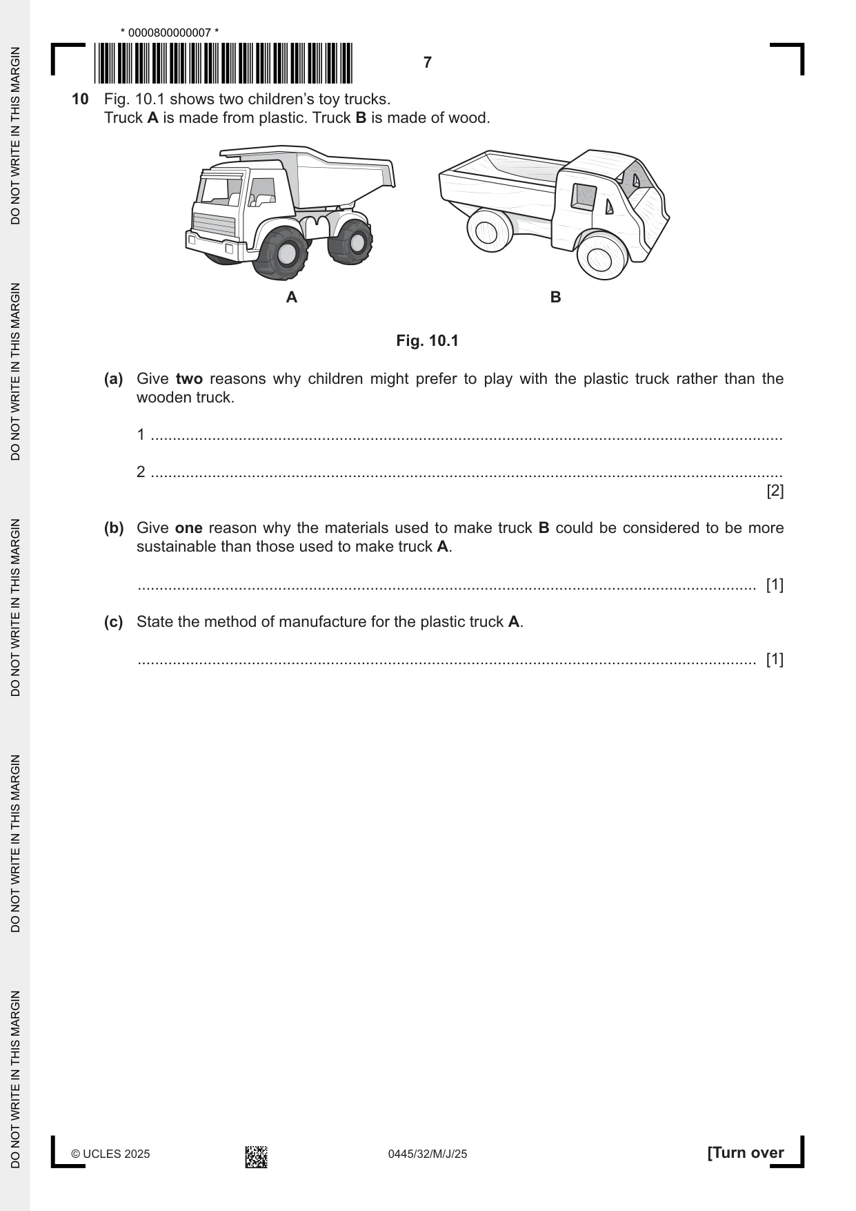 Cambridge IGCSE Design and Technology 0445 2025 May/June Paper 3 · Variant 2 question paper, page 7 of 20