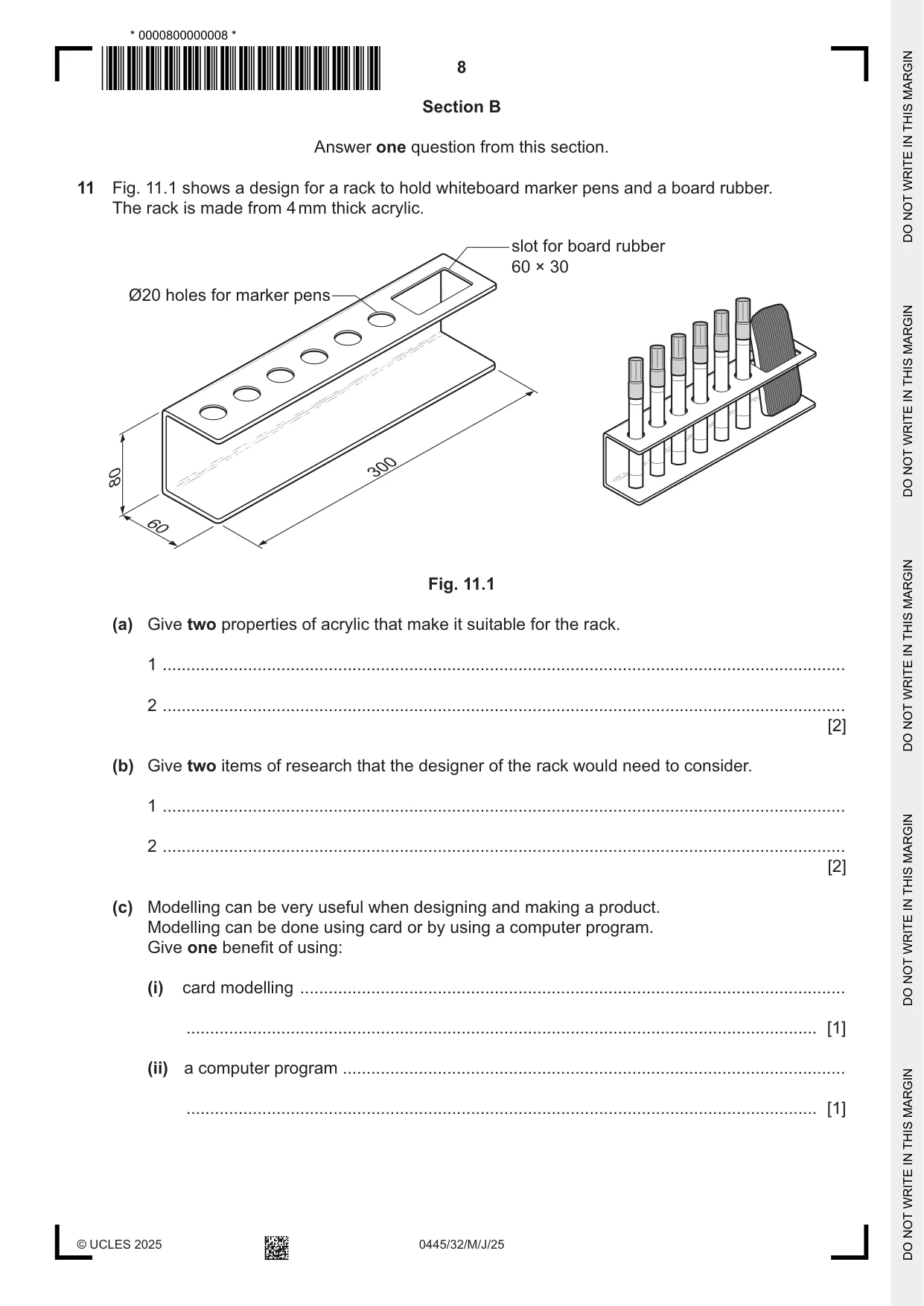 Cambridge IGCSE Design and Technology 0445 2025 May/June Paper 3 · Variant 2 question paper, page 8 of 20