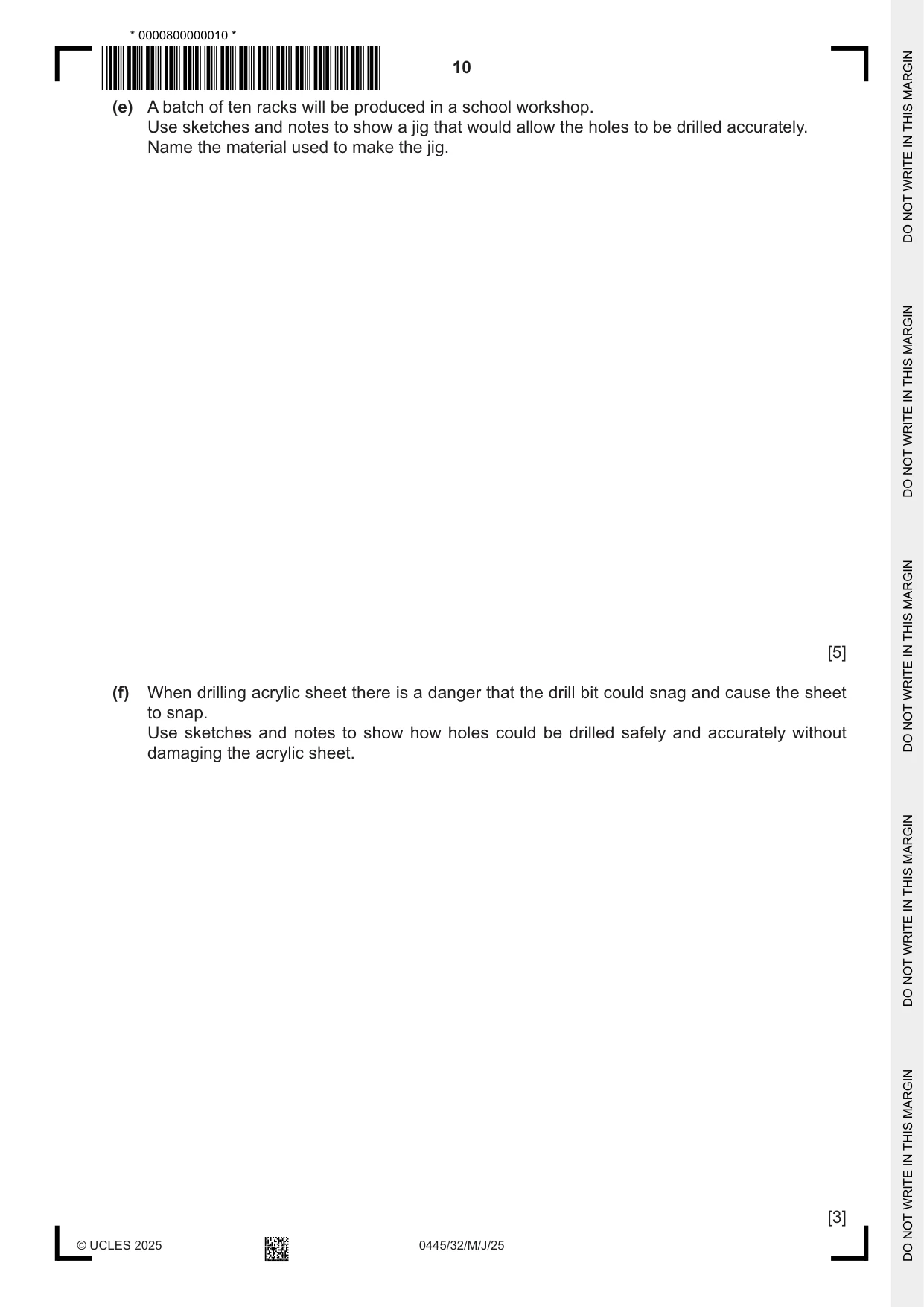 Cambridge IGCSE Design and Technology 0445 2025 May/June Paper 3 · Variant 2 question paper, page 10 of 20