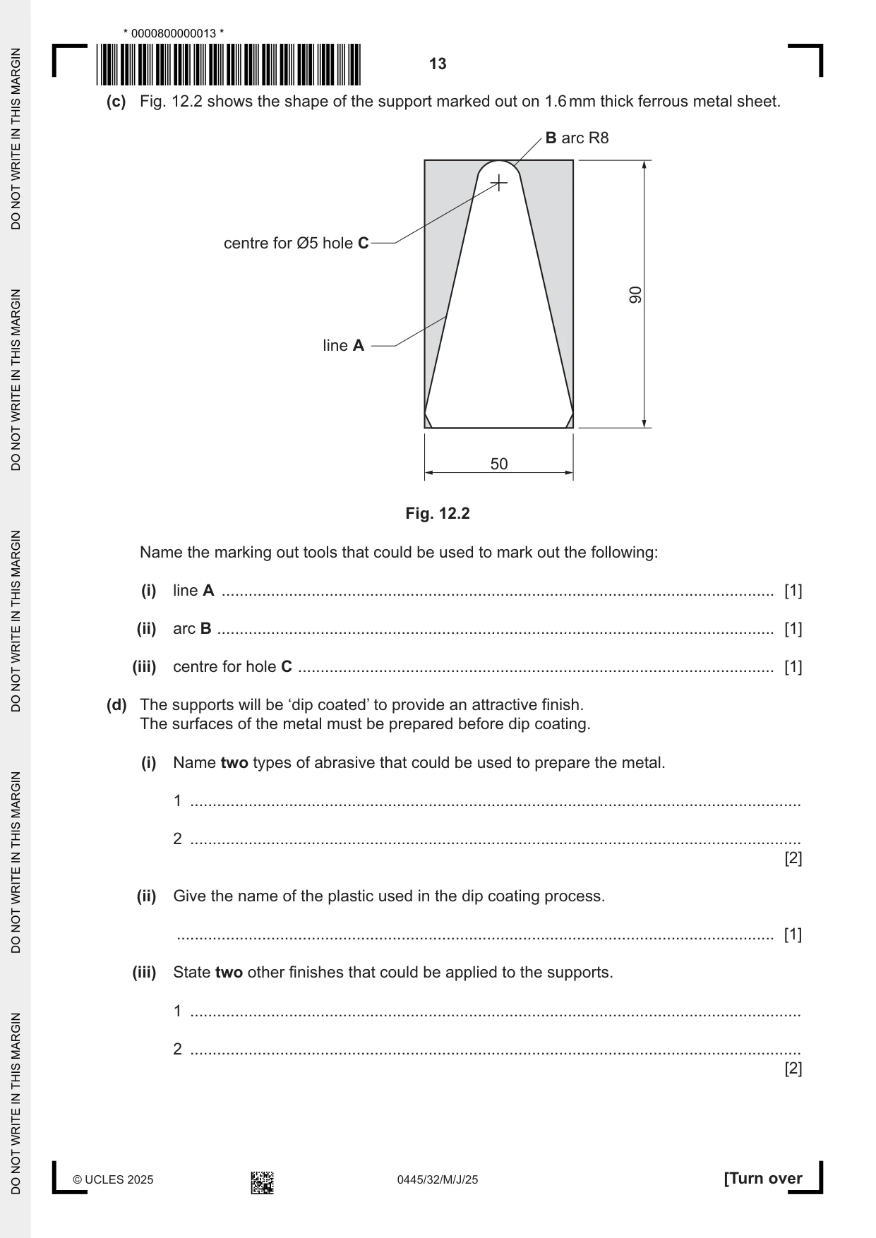 Cambridge IGCSE Design and Technology 0445 2025 May/June Paper 3 · Variant 2 question paper, page 13 of 20
