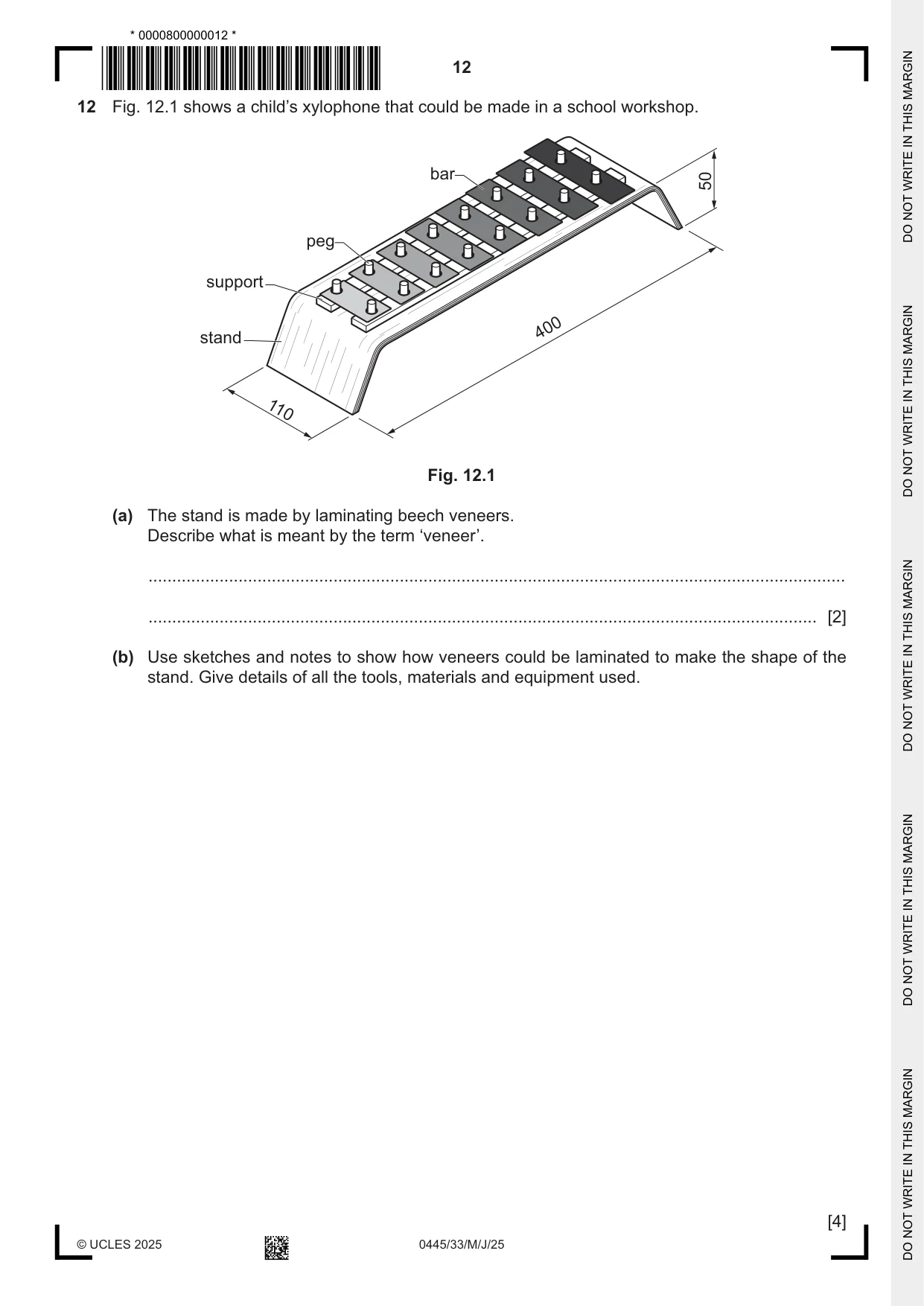 Cambridge IGCSE Design and Technology 0445 2025 May/June Paper 3 · Variant 3 question paper, page 12 of 24
