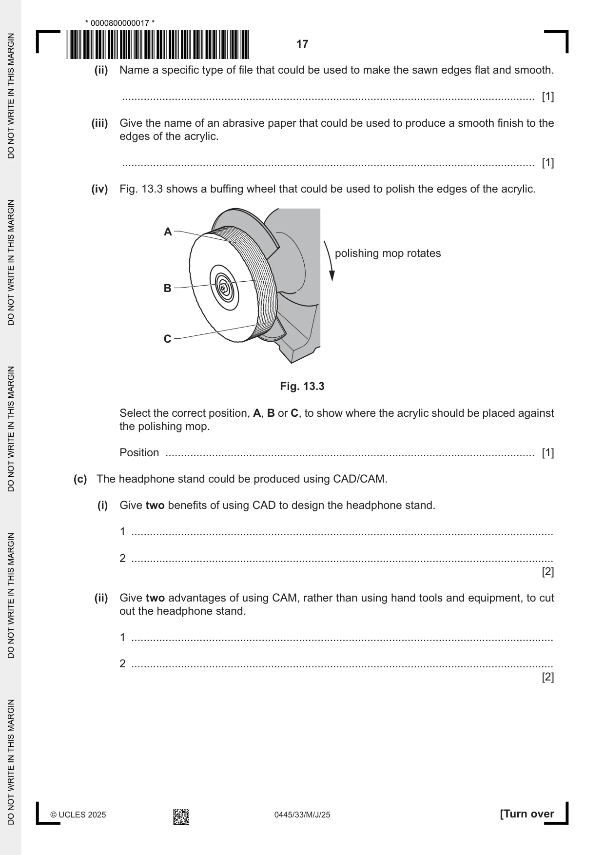 Cambridge IGCSE Design and Technology 0445 2025 May/June Paper 3 · Variant 3 question paper, page 17 of 24