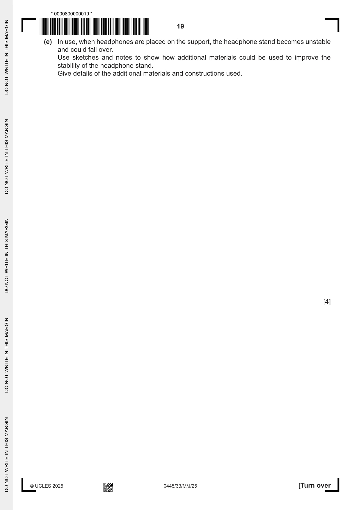 Cambridge IGCSE Design and Technology 0445 2025 May/June Paper 3 · Variant 3 question paper, page 19 of 24