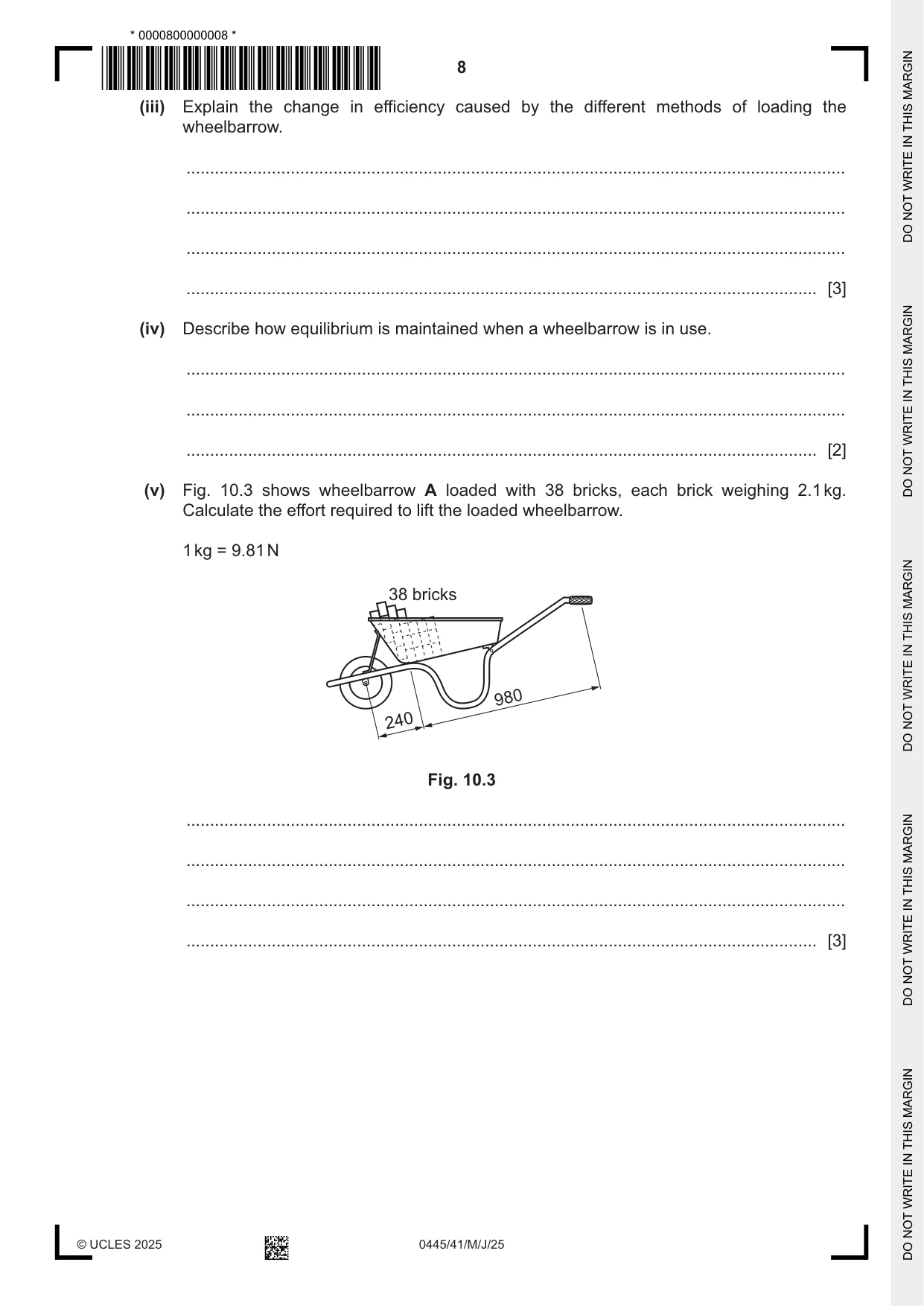 Cambridge IGCSE Design and Technology 0445 2025 May/June Paper 4 · Variant 1 question paper, page 8 of 20