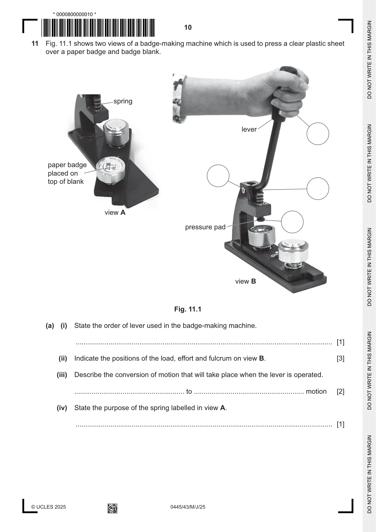 Cambridge IGCSE Design and Technology 0445 2025 May/June Paper 4 · Variant 3 question paper, page 10 of 20