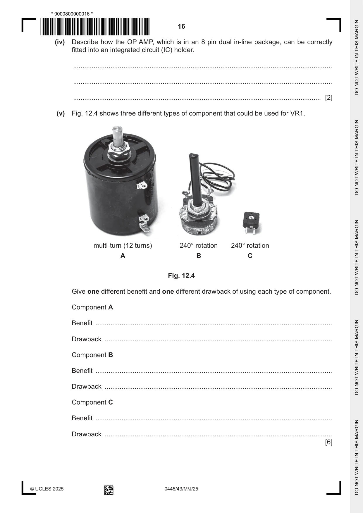 Cambridge IGCSE Design and Technology 0445 2025 May/June Paper 4 · Variant 3 question paper, page 16 of 20