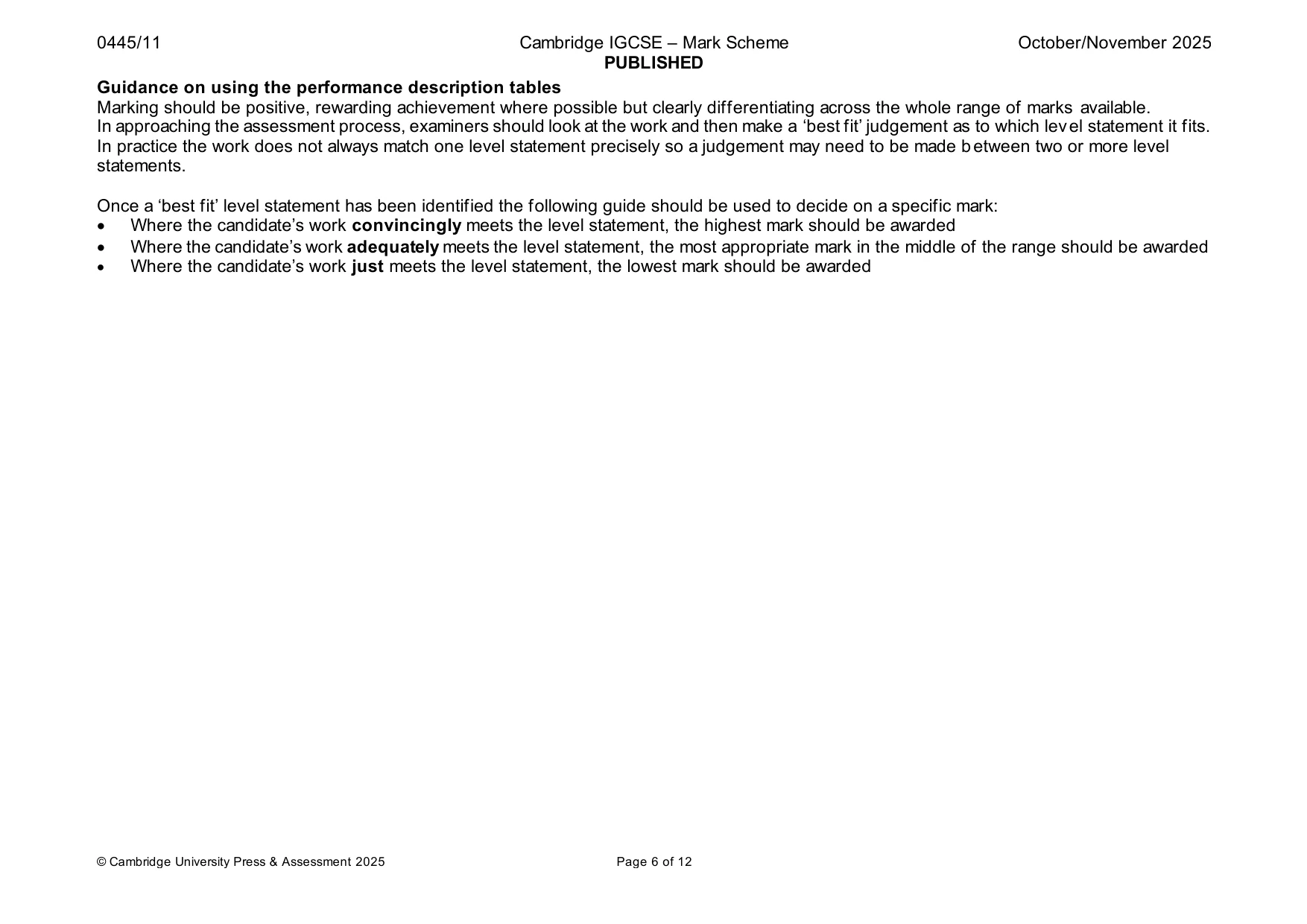 Mark scheme, page 6 of 12