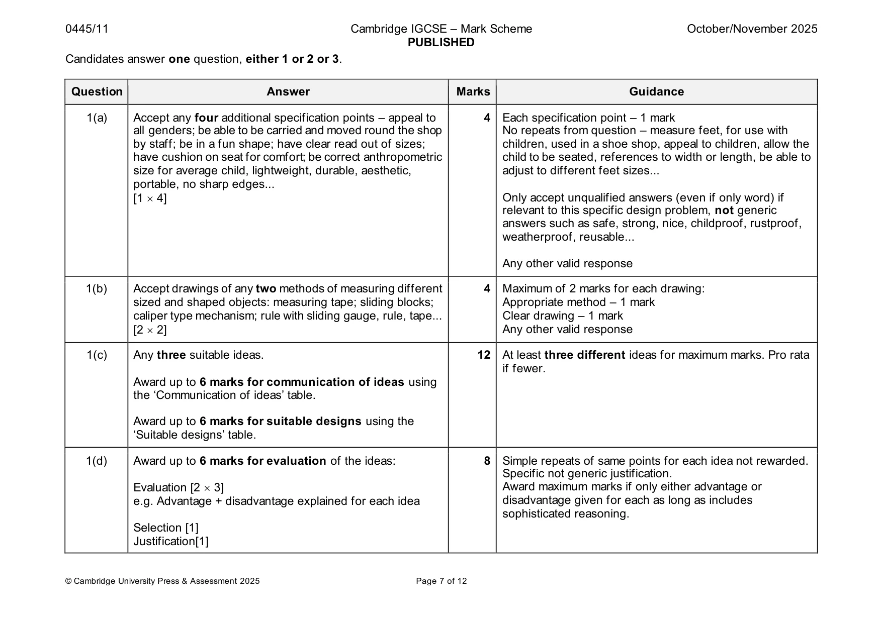 Mark scheme, page 7 of 12