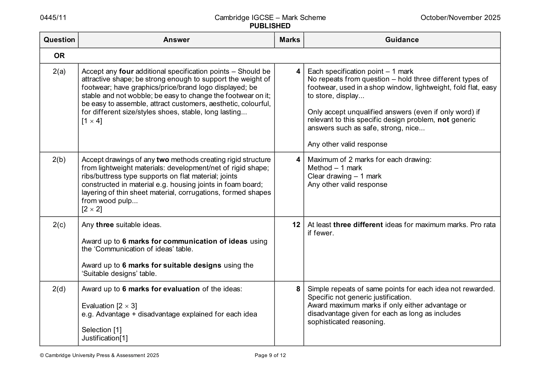 Mark scheme, page 9 of 12