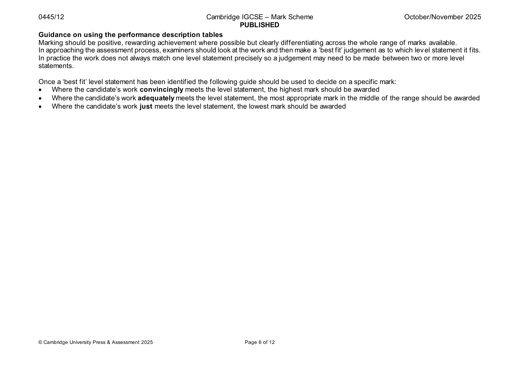 Mark scheme, page 6 of 12