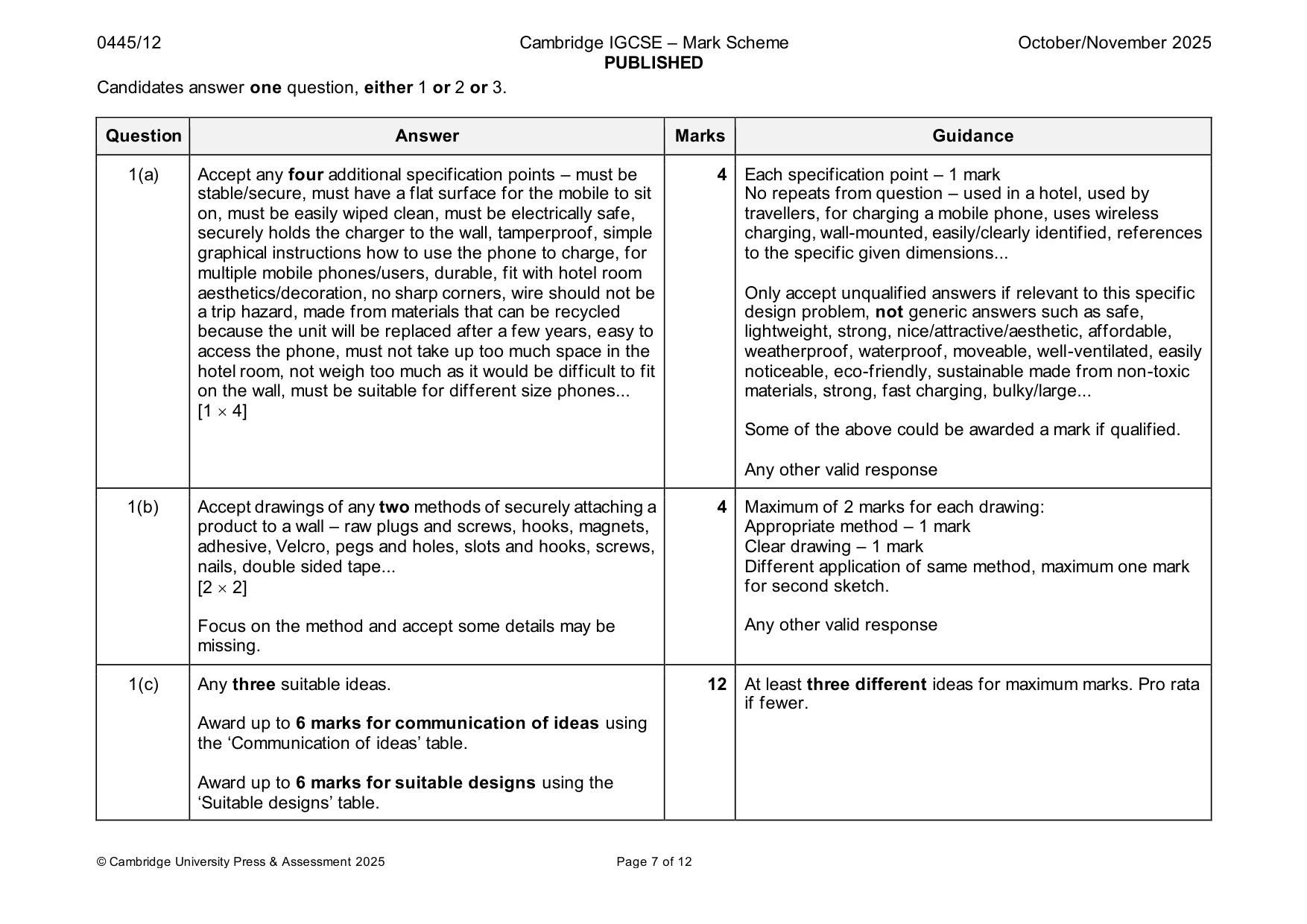 Mark scheme, page 7 of 12