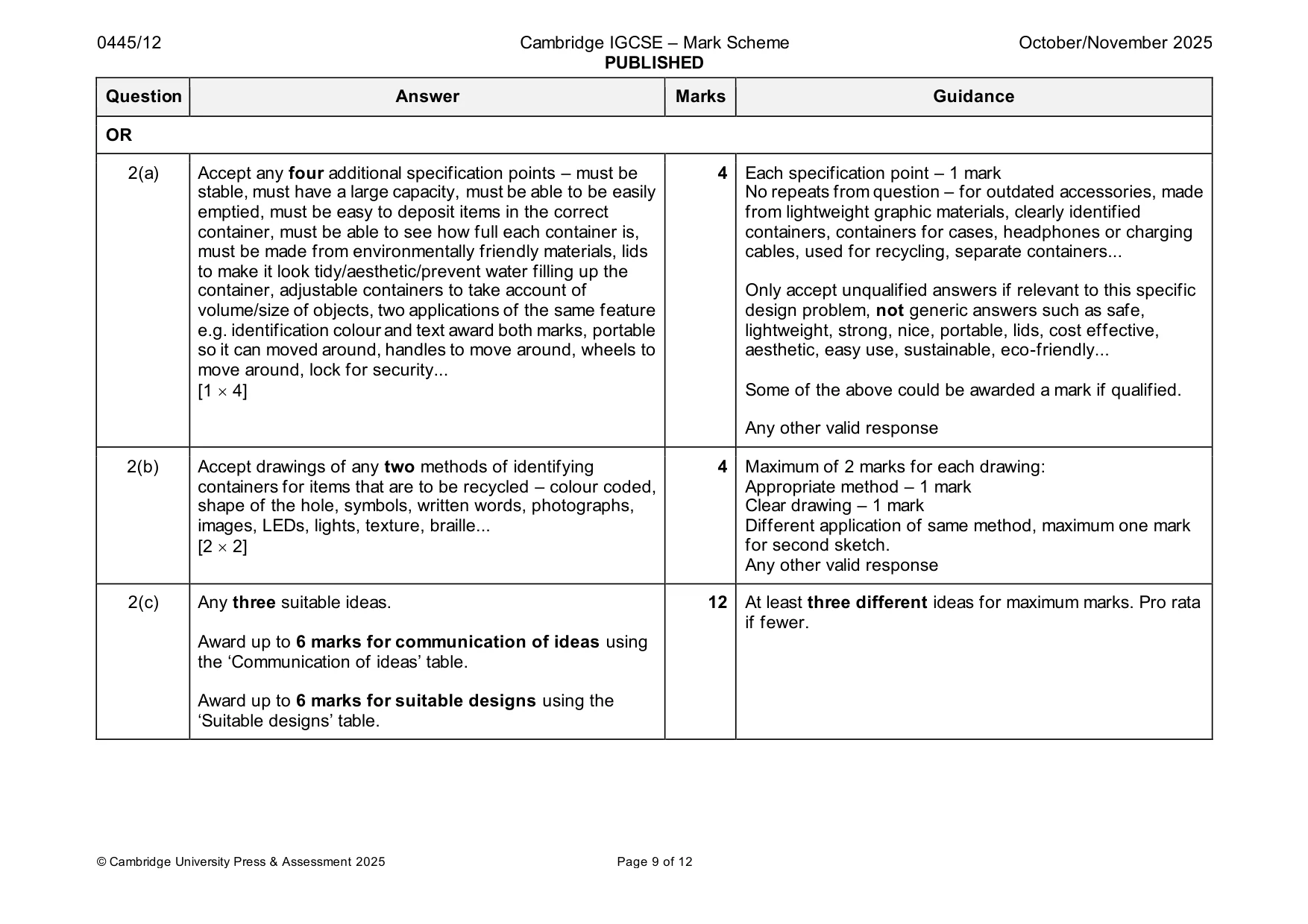 Mark scheme, page 9 of 12