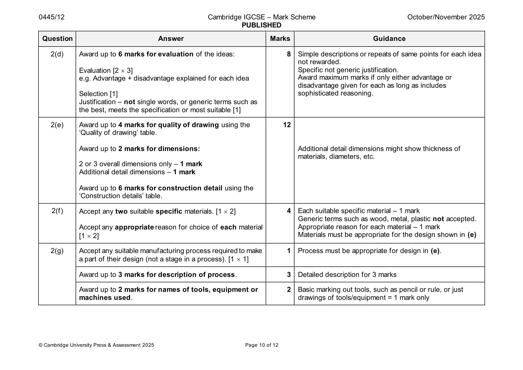 Mark scheme, page 10 of 12