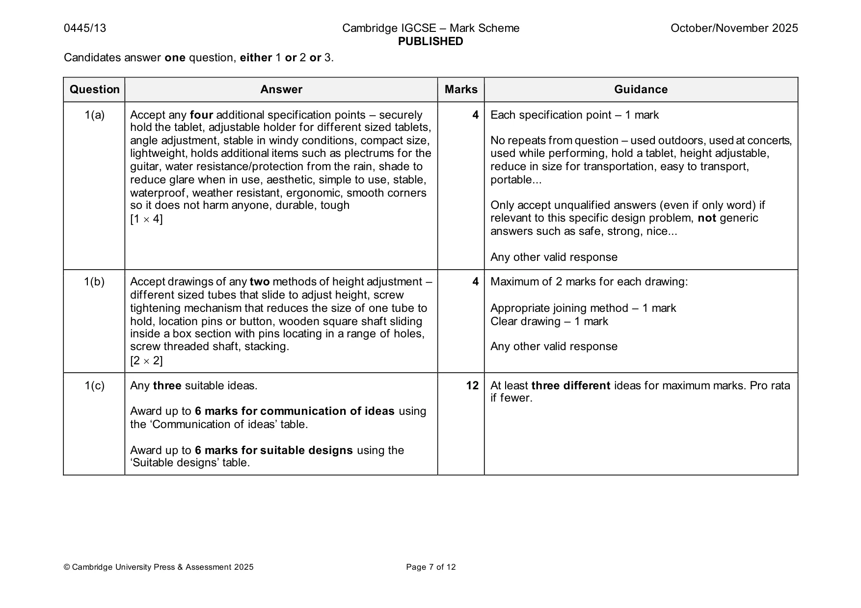 Mark scheme, page 7 of 12