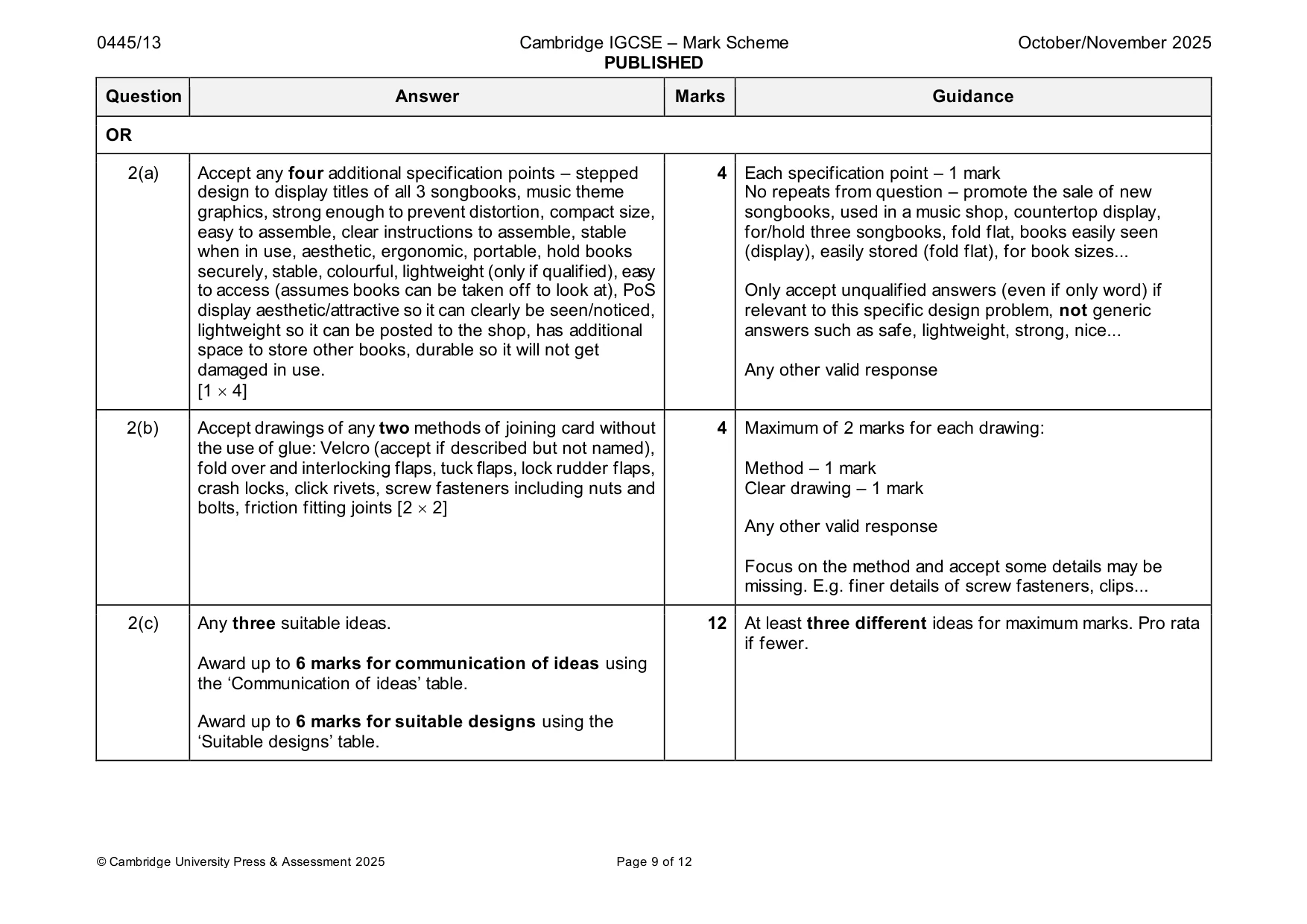 Mark scheme, page 9 of 12