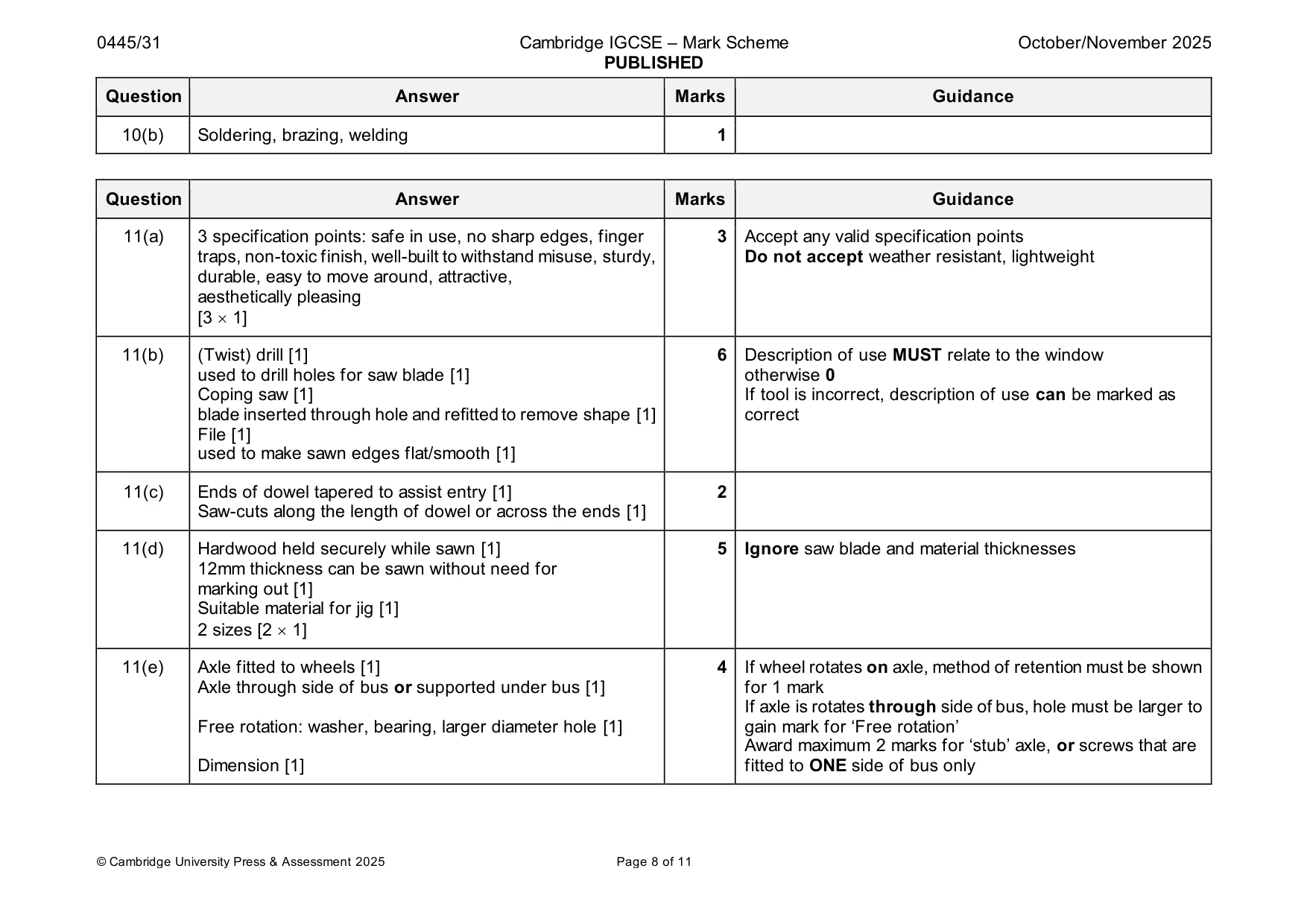 Mark scheme, page 8 of 11