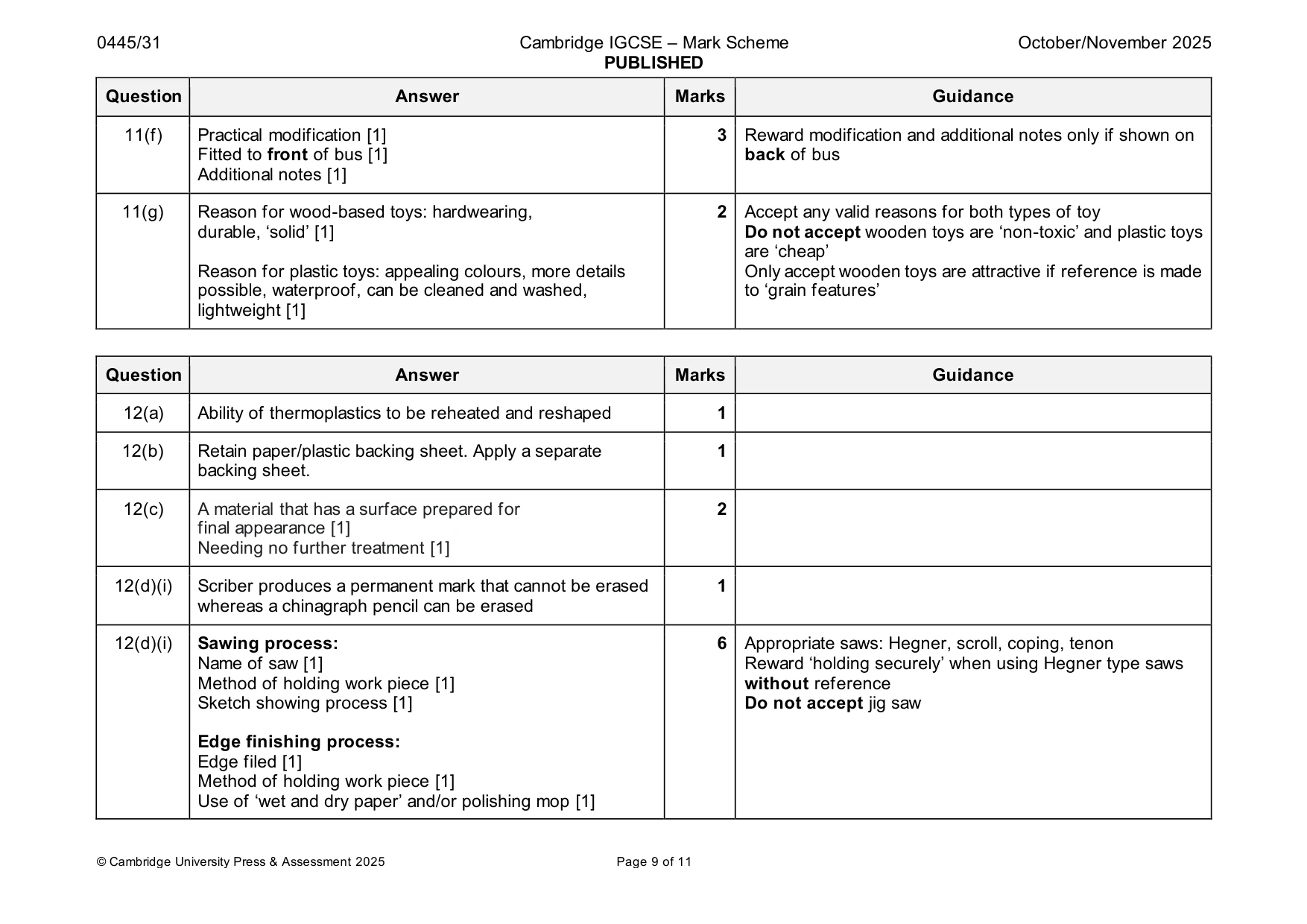 Mark scheme, page 9 of 11