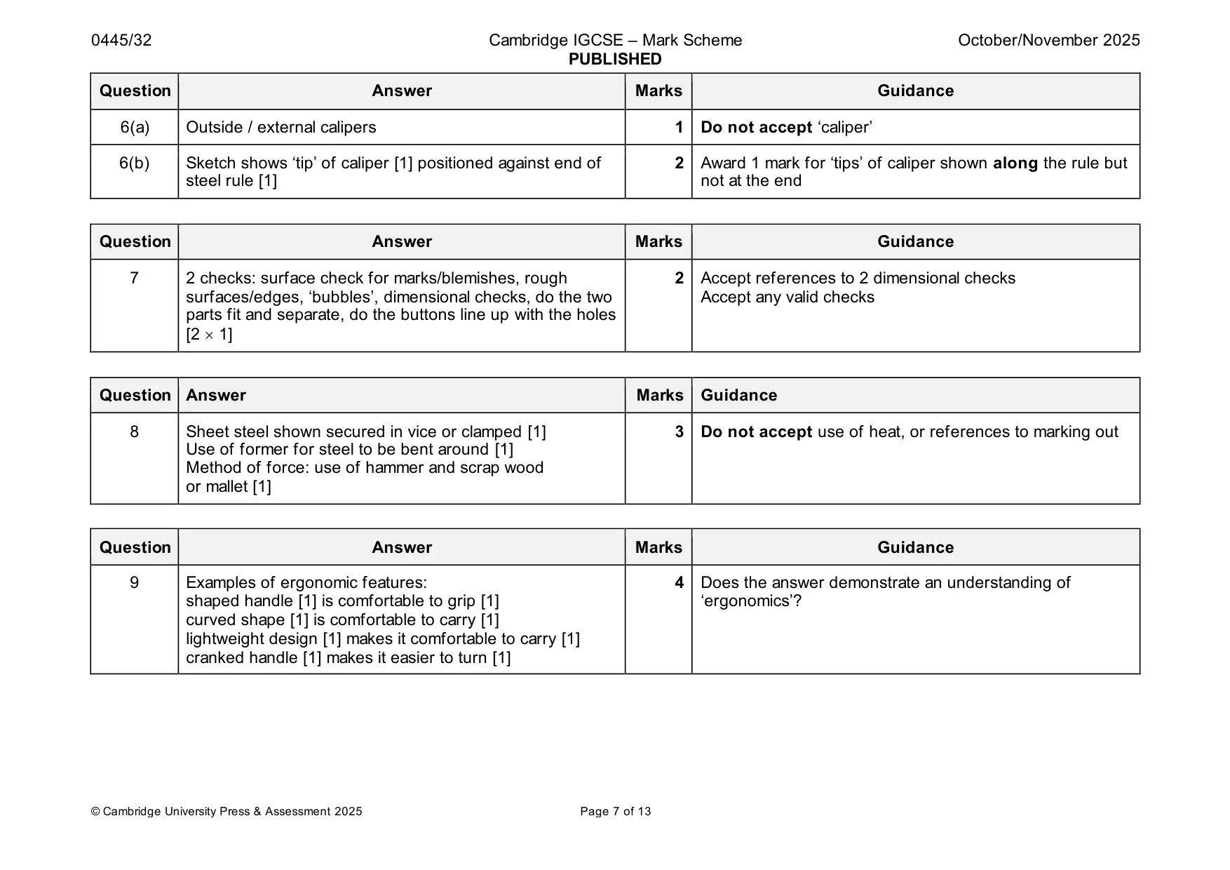 Mark scheme, page 7 of 13