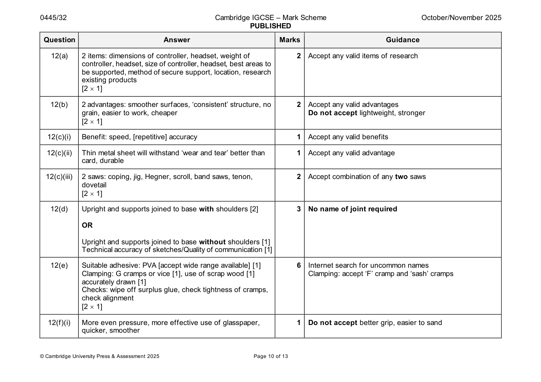 Mark scheme, page 10 of 13